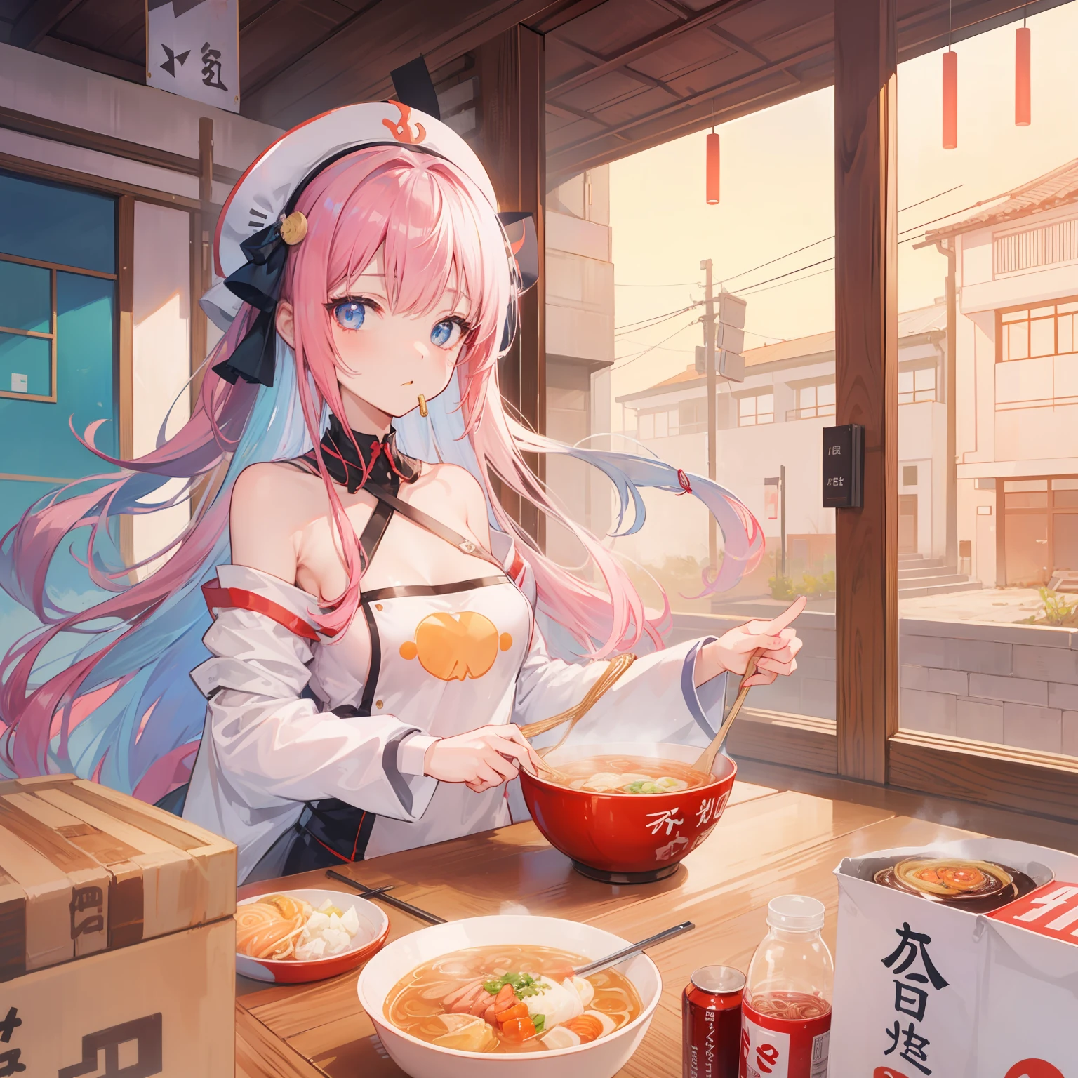 animesque。a beauty girl。I'm eating ramen。small tits。Zero-Two Wind。