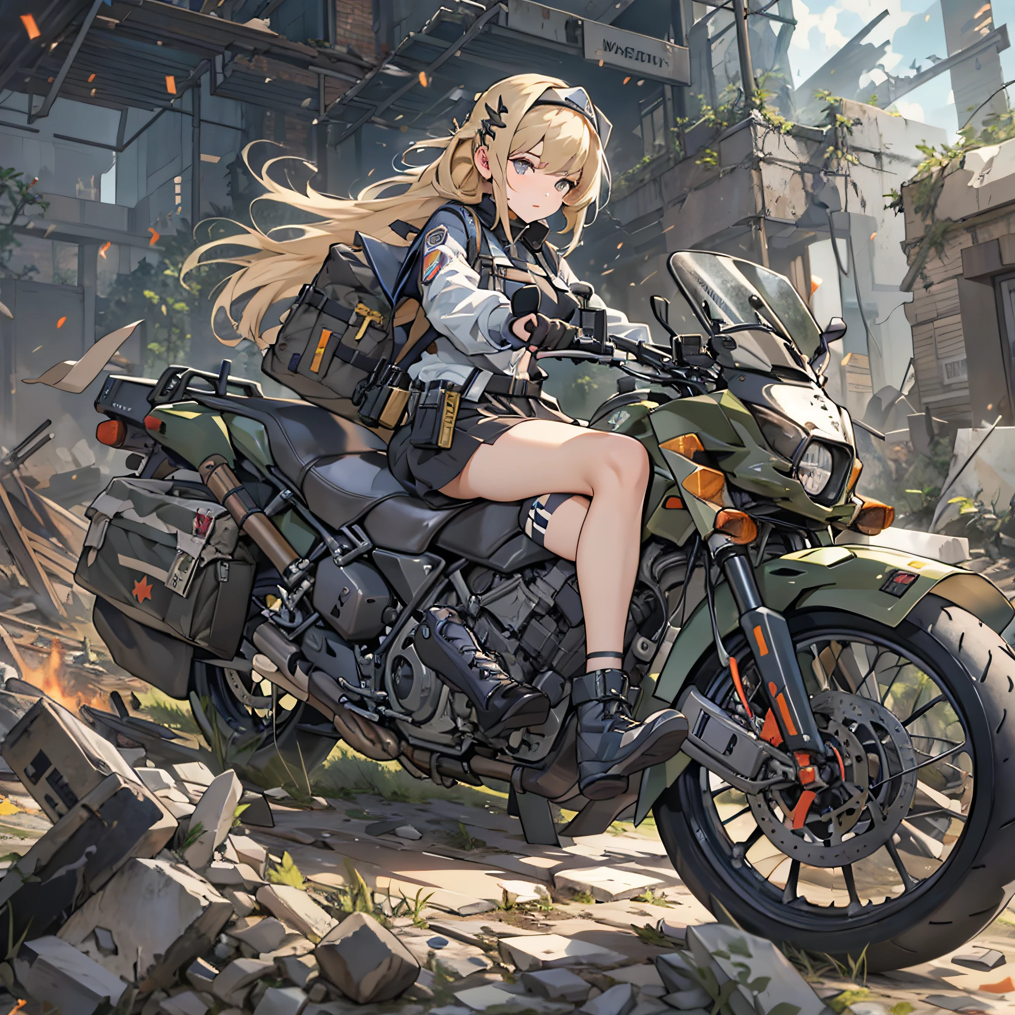 Anime riding a motorcycle in ruins３People Girls, girls frontline style, from girls frontline, Fine details. girls' frontline, girls' frontline, girls frontline cg, infantry girl, Women's Last Tour, soldier girl, M4 Sopmod II Girls Frontline, anime maid ss military, girls frontline universe, Mechanized soldier girl, Majora、lieutenant colonel、Girls Moon、Start of battle！