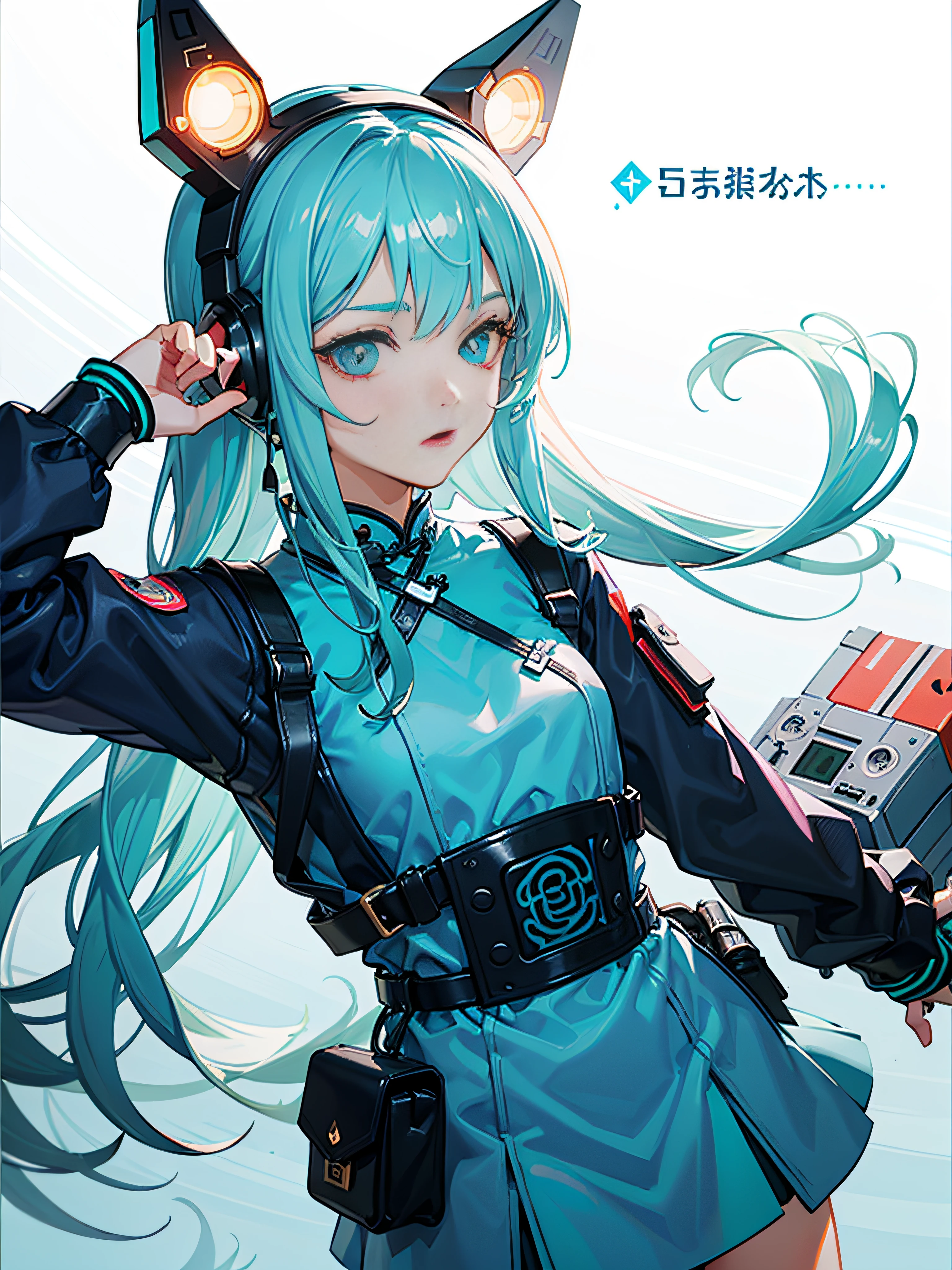 Flat illustration of cute girl in cheongsam,cyber punk perssonage,Iceberg blue palette,Blend pattern background,Grunge beauty style,Text and emoji devices,Close-up - AR 3:4 - Niggie 5 -C 1