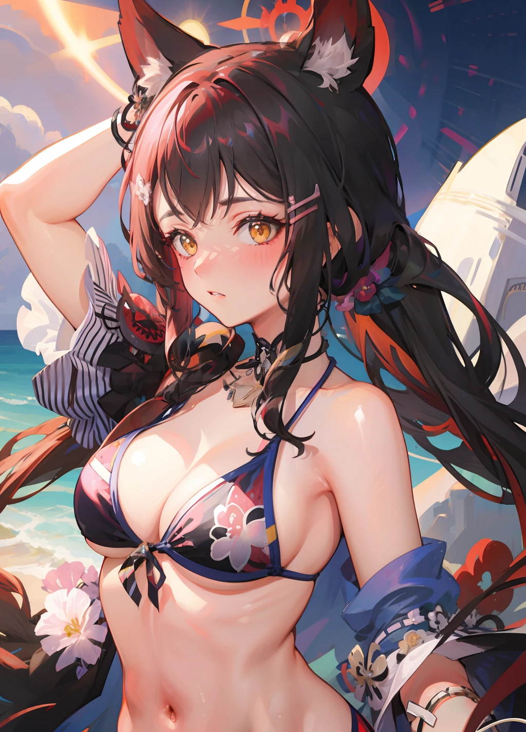 A girl in a bikini、japanes、de pele branca