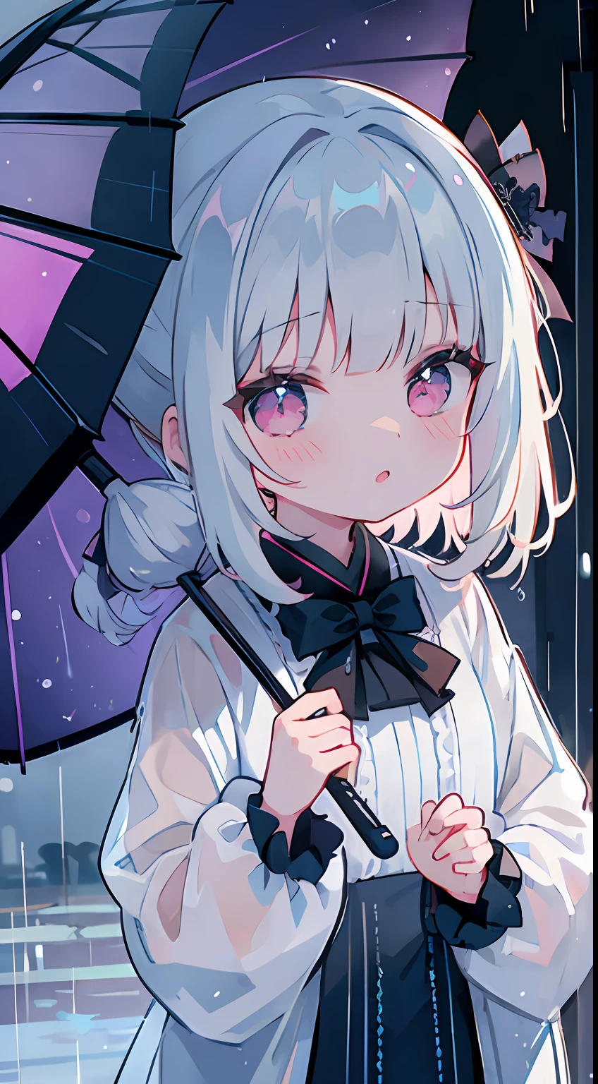 One girl、umbrellas、transparent umbrella、Sateen、Very heavy rain、raincoat、masterpiece、top-quality、ren、Beautiful rain、Facing up
