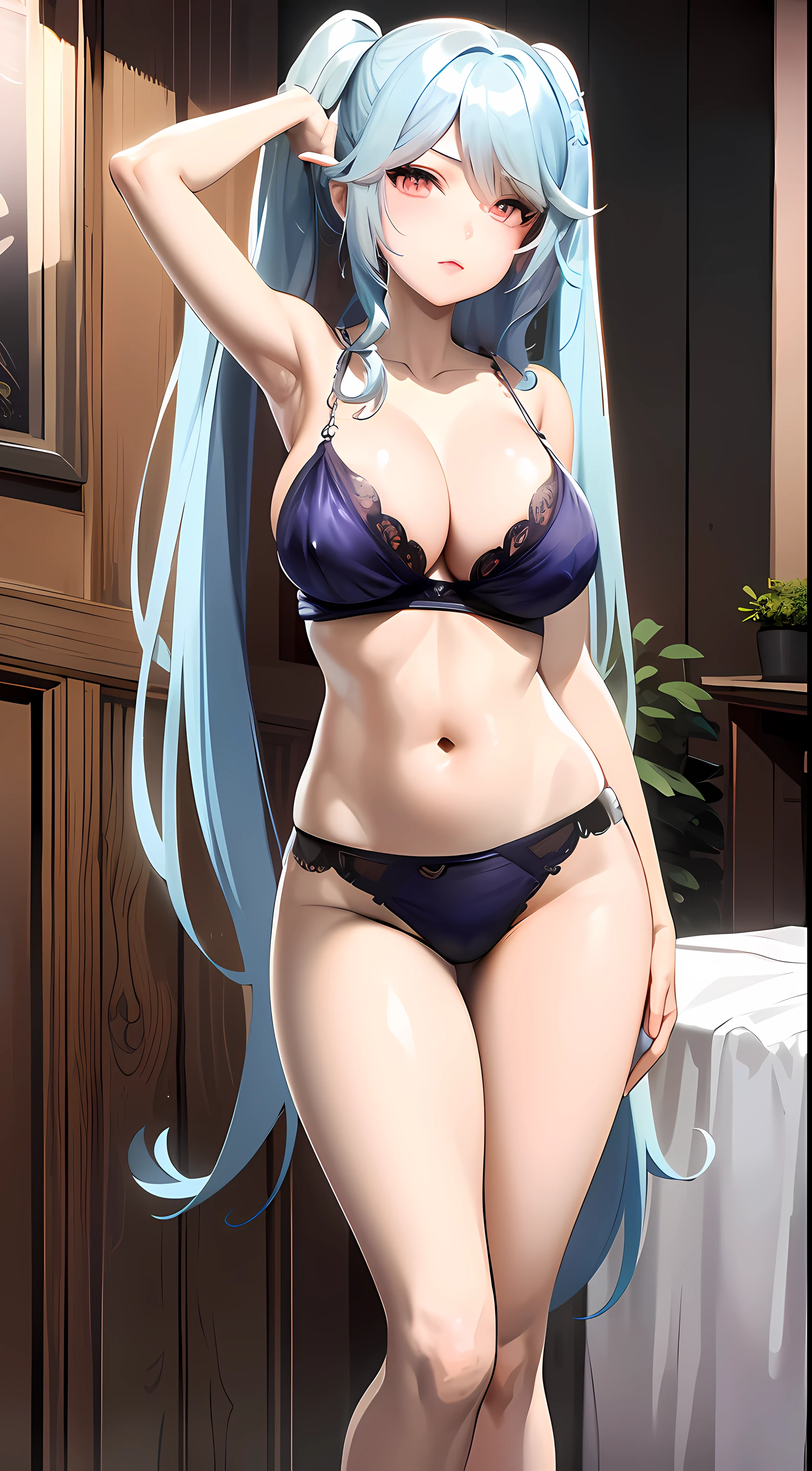 Improve quality ,Anime - style of depicting a woman in a bikini and with blue hair, seductive anime girl, oppai, oppai proportions, is wearing a swimsuit, realistic bikini, biomechanical oppai, beautiful alluring anime woman, marin kitagawa fanart, Pixiv 3DCG, from girls frontline, smooth anime cg art, small curvy loli, Anime Mo Arts