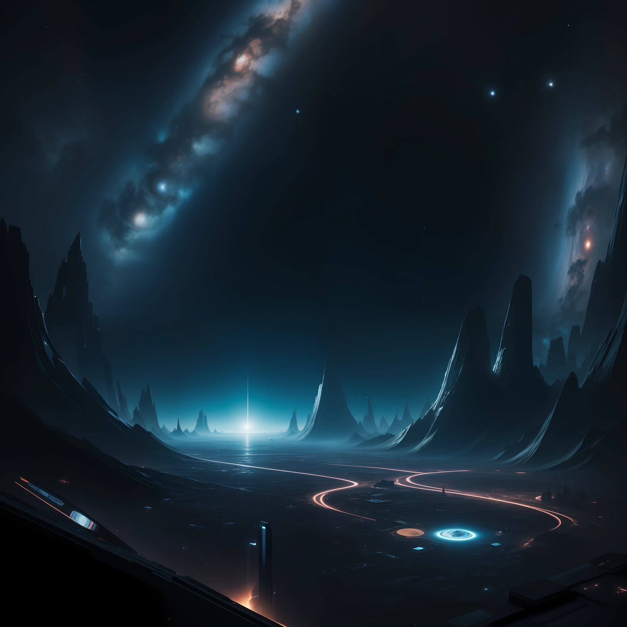 Cidade futurista dentro de uma esfera, Deep space failures, pequenas naves orbitam pelo lado externo, galaxy scenario, detalhes intrincados, highes definition, Arte premiada