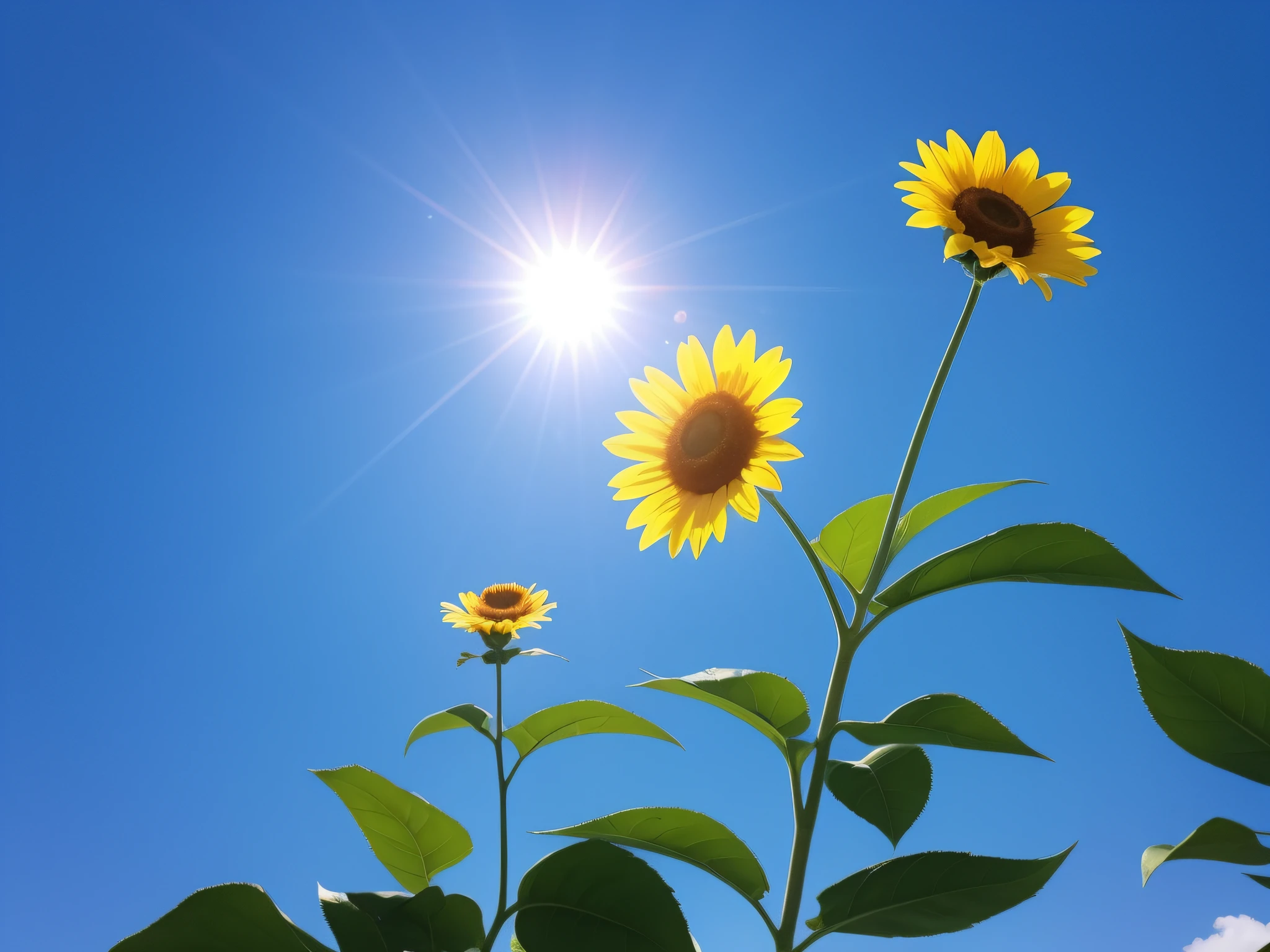 Blue sky photo　Sun flower　with no people