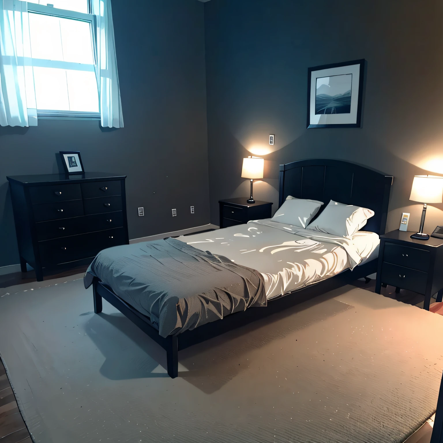 The background is in the room,darkly,There was a bed