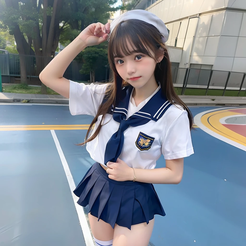 13-year-old junior high school student first-year sailor uniform on the way to school and noticed that she was not wearing a skirt on the way to school Snapshots of blue panties exposed in the afternoon of a midsummer day
