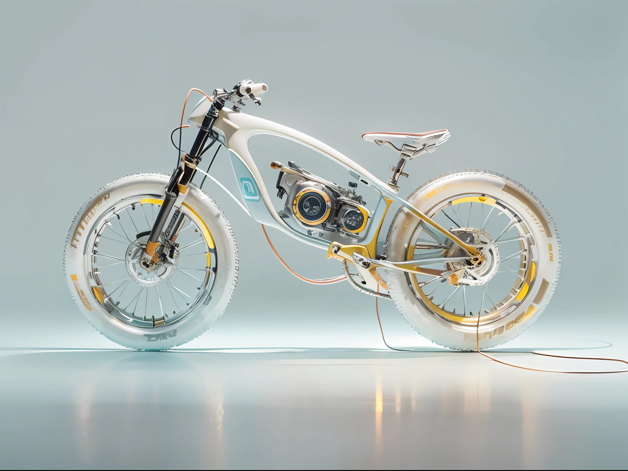 1  transparent naked bike, Colored Transparent plastic, Cyberpunk, Industrial design, clean, Luminous neon lamp,  White background, Surrealism, UHD, high details, best quality, 4k