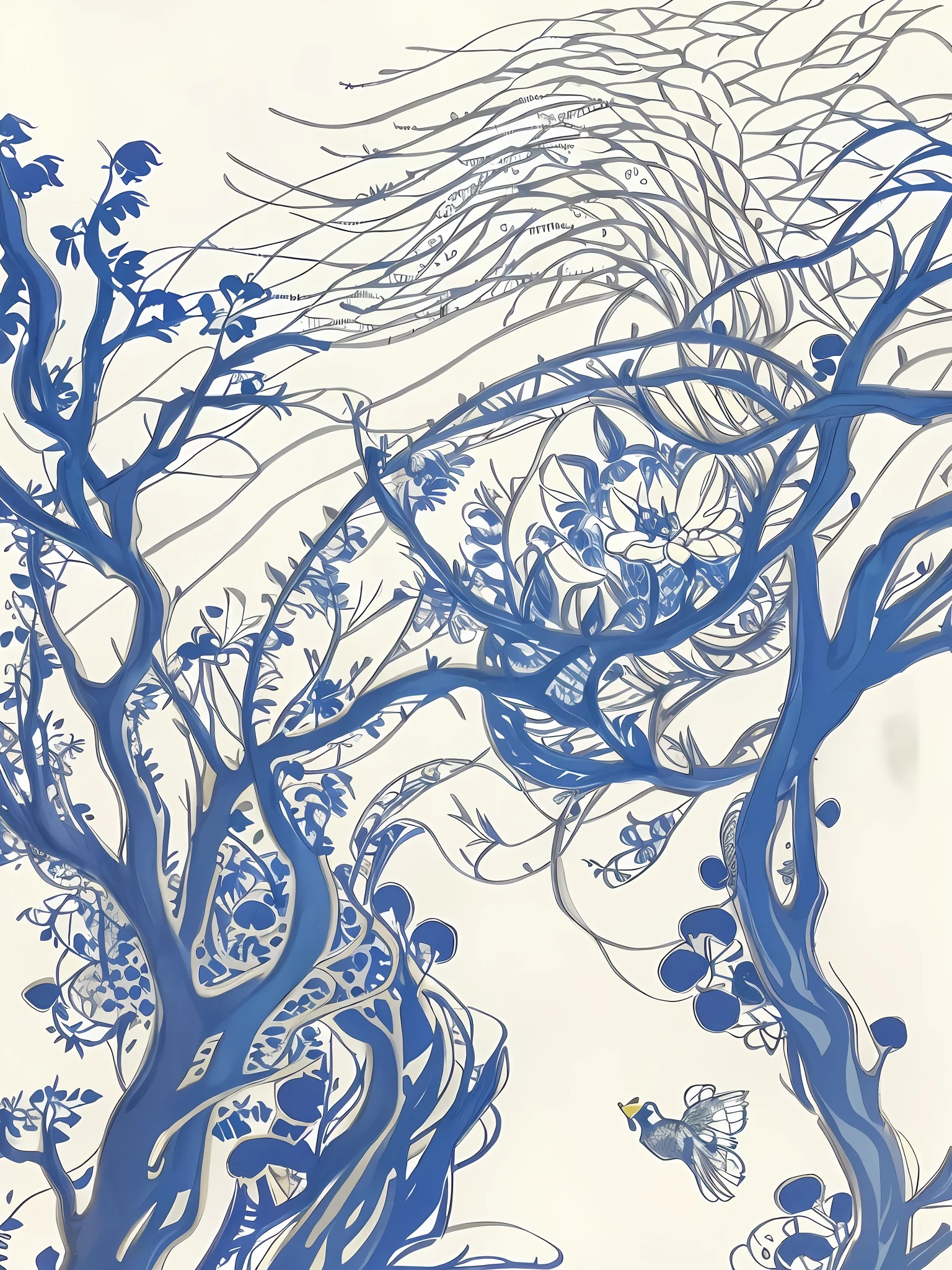 Drawing of a tree,A bird flies over it, anime city lineart, colouring - in sheet, line art colouring page, Line - Art, clean ink detailed line drawing, very very very highly detailed, full page illustration, full page illustration, detailed line art, extremely fine ink lineart, coloring page, very very very highly detailed, highly detailed linework