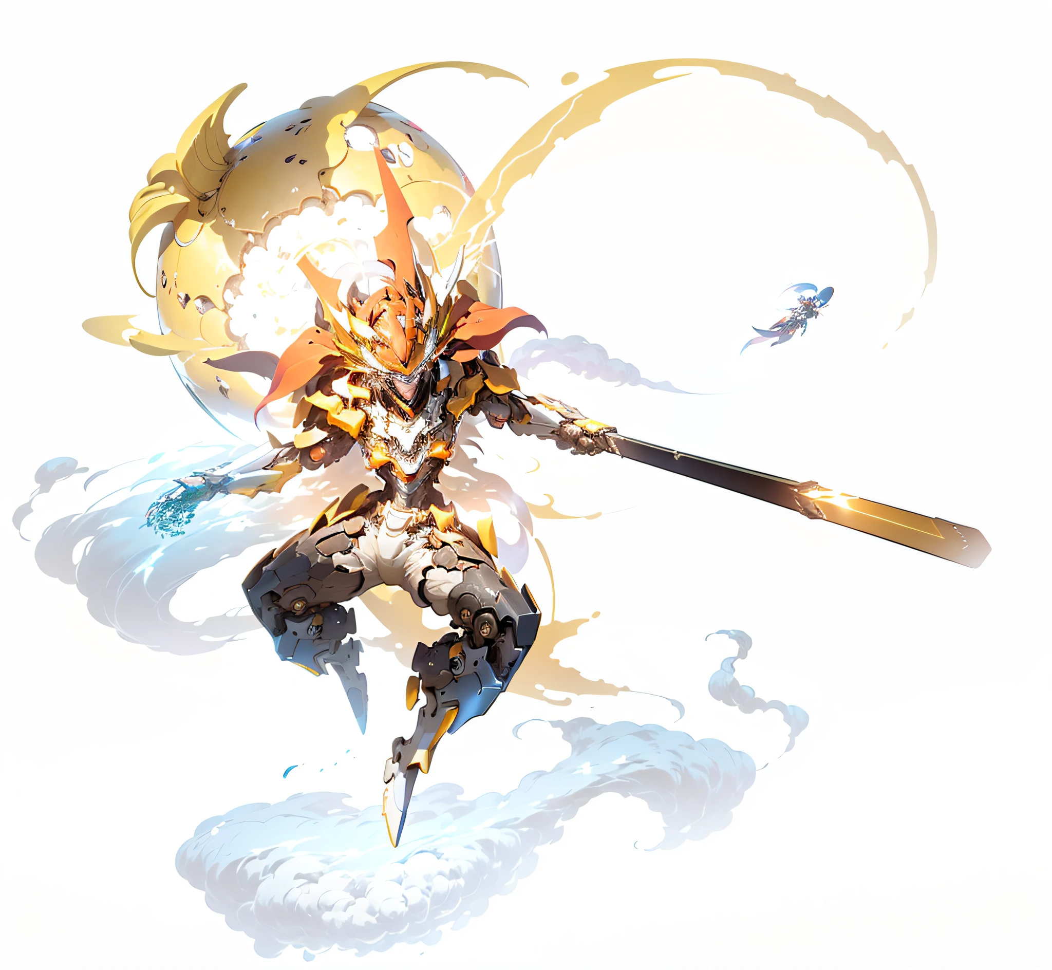 ((Best quality)), ((Masterpiece)), (Highly detailed:1.3), 3D, prette，(Cyberpunk:1.2) ，In space，Starcloud，Son Goku，Monkey king，Holding_arma，(1Female mecha:1.3)，Facing the audience，glowing light eyes，full bodyesbian，（are flying，Dive down，dyna，dynamic blur：1.4），（huge mecha wings：1.6），Look up，Glowing_Eyes，Mecha，in a panoramic view，The background is the Earth，Starcloud，space，Particle，Realistis，hdr（HighDynamicRange）、Ray traching、NVIDIA RTX、Hyper-Resolution、illusory 5、sub surface scattering、PBR Texture、post-proces、Anisotropy Filtering、depth of fields、maximum definition and sharpness，Many-Layer Textures、Albedo and specular maps、Surface Coloring、Accurately simulate light-material interactions、perfectly proportions、rendering by octane、twotonelighting、largeaperture、Low ISO、White balance、the rule of thirds、8K raw data、High efficiency sub-pixels，sub-pixel convolution，