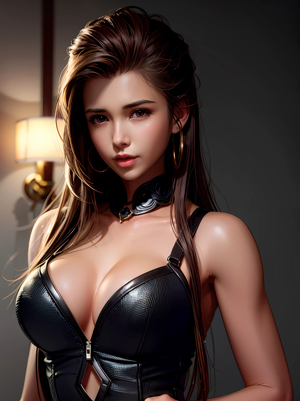 long straight dark brown haired gamer girl leaning into the camera, solo:1.2, alone, three-quarter headshot:1.2, lean body, fit body, photo from front above, dark red hoodie:1.2, straight hair, large leather gamer headphones:1.2, skintight black top:1.2, looking at viewer, realistic, 4k, cinematic lighting, perfect, soft lights, intricate details:1.2, high resolution skin:1.2, realistic skin texture, realistic face, perfect anatomy, lean girl, fit girl, sfw:1.2, jumper:1.2, hoodie:1.2, headphones:1.2