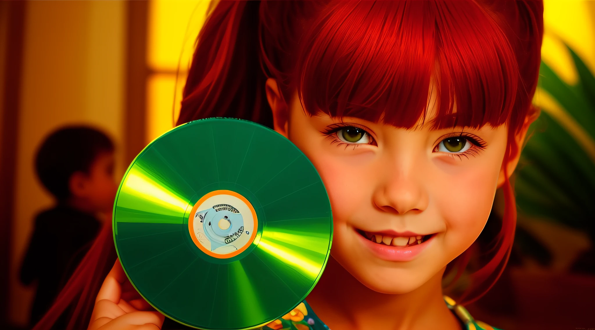 Arafed segurando um CD na frente de seu rosto, cabrito, Cds, Packshot, seu rosto em discos, Remasterizado digitalmente, DVD, CD, next gen, Captura widescreen, foto - shot, Digital media, Legendas, pequeno, children's, blu-ray transfer, children's, childhood memory, gerado por computador, garotada, !!Beautiful!!, Arte Promocional