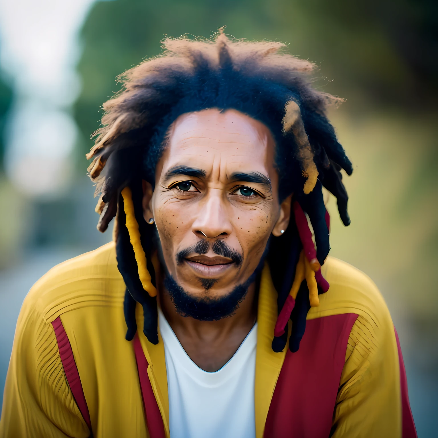 Retrato de um homem de 50 anos, bob marley, altamente detalhado, f/1.4, lente de 50mm, detailedfacialfeatures, cinematic lighthing, Photography movie cinematic --auto --s2