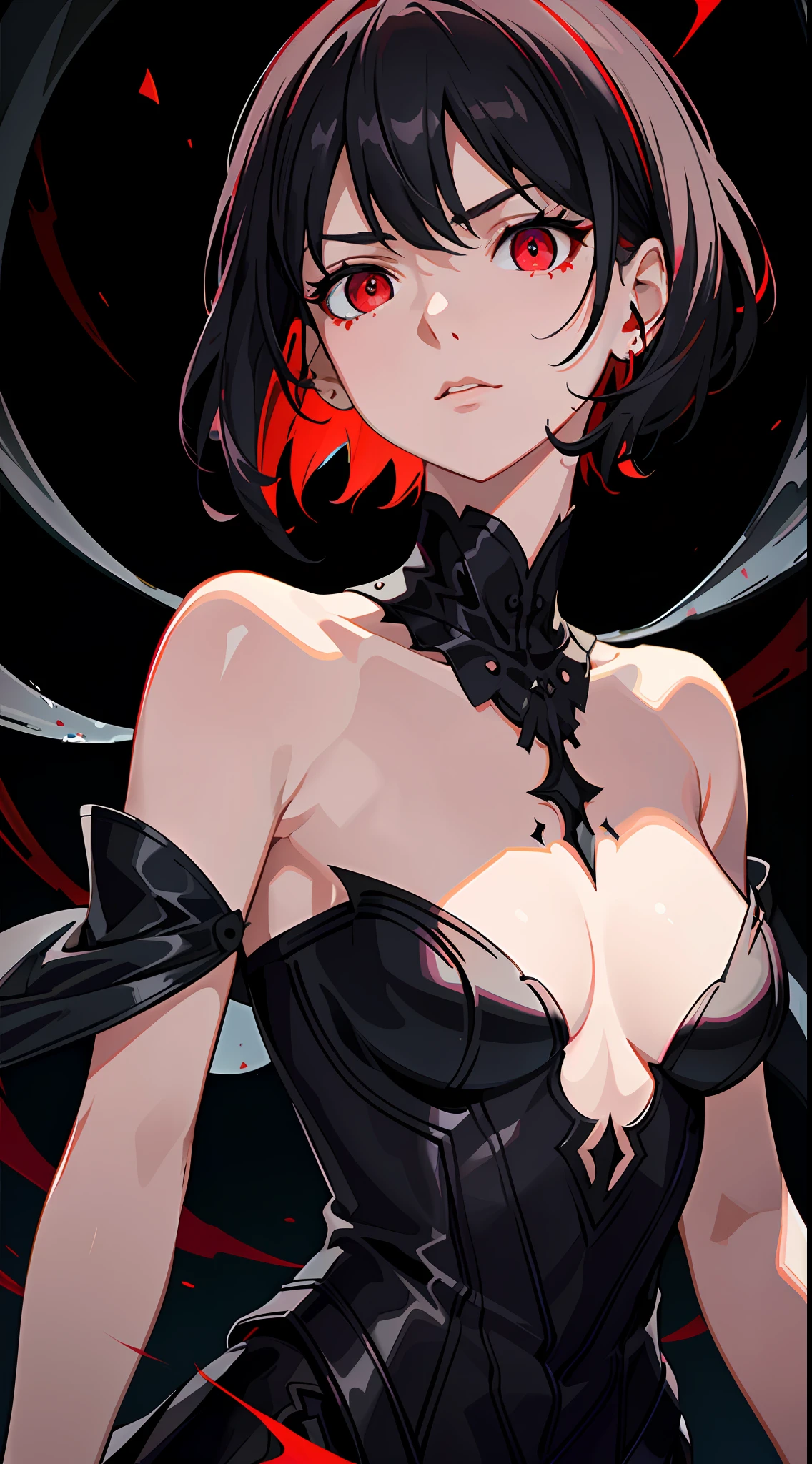 (Masterpiece, Best quality, Ultra-detailed, Best shadow), (Detailed background,Dark fantasy), (Beautiful detailed face), High contrast, (Best illumination, An extremely delicate and beautiful), ((Cinematic light)), Colorful, Hyper-detailing, white color hair，daggers，scowling，Off-the-shoulder attire, (1 girl, Solo,whaite hair, sharpy face,short detailed hair,Red eyes, hair between eye,Dynamic Angle), blood spatter, Red rotates around the character, Depth of field,light particules,(Broken glass),Magical Circle,Be red in the face