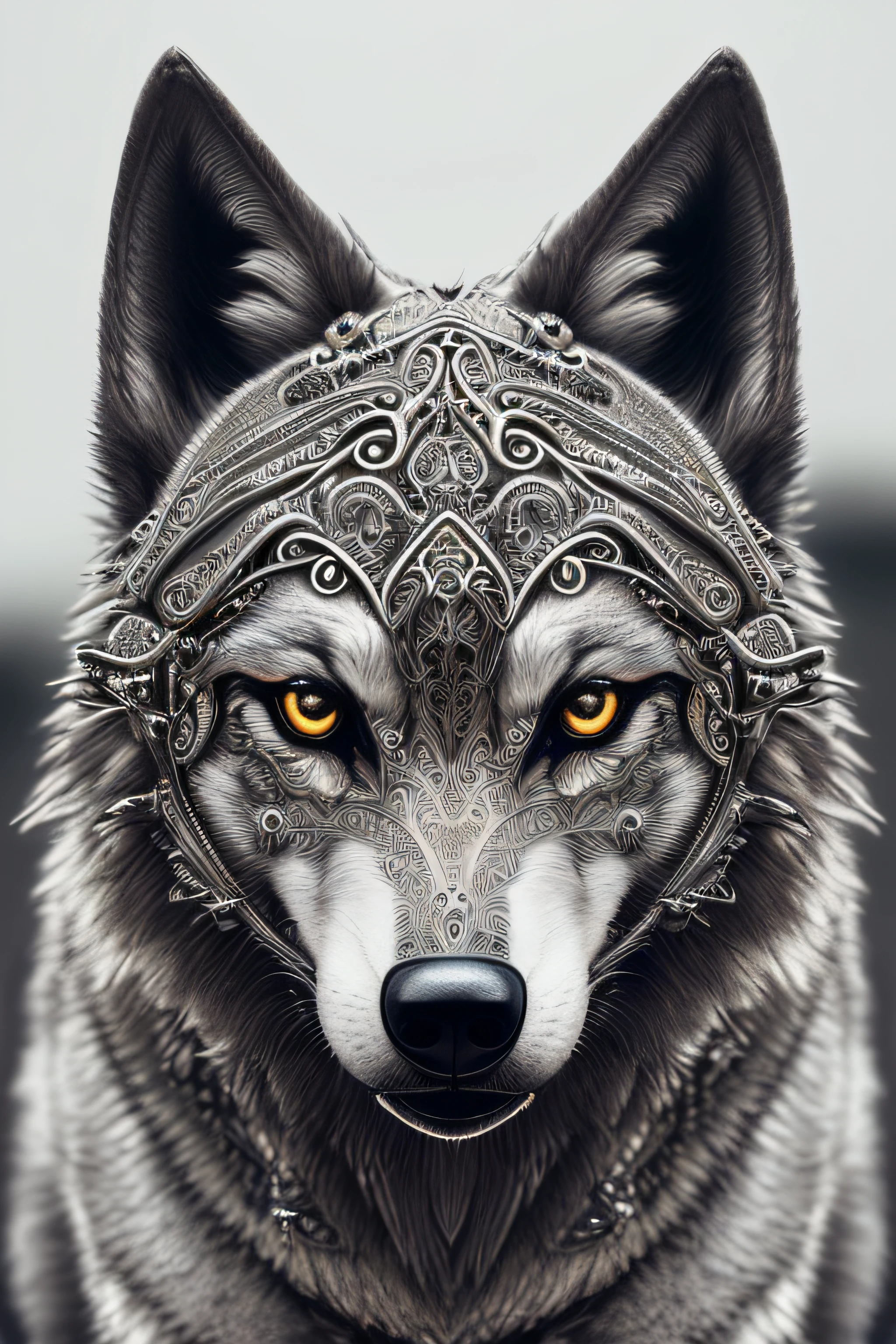 macro lens, a cute wolf made out of metal, cyborg, cyberpunk style, ((intricate details)), hdr, ((intricate details, hyperdetailed)), cinematic shot, vignette, PERFECT (((gorgeous FACE))), highly detailed, INTRICATE