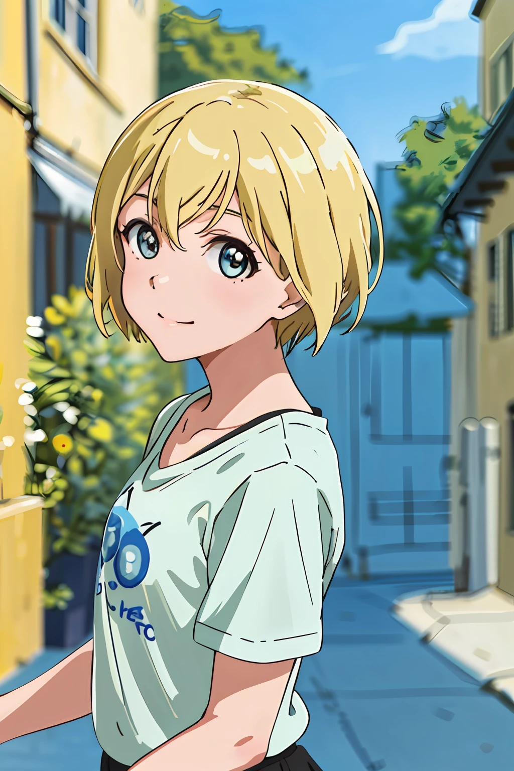 (highres, best quality:1.2), 1girl, radiance, soft contours, beautiful drawing, upper body, concept art, eyelashes, kyoani hyouka style, detailed background, bright colors,
erica hartmann, (blonde hair), light smile, t-shirt, stylish fashion clothes,
close-up, looking at viewer,
Outdoors, sunny day, blue sky