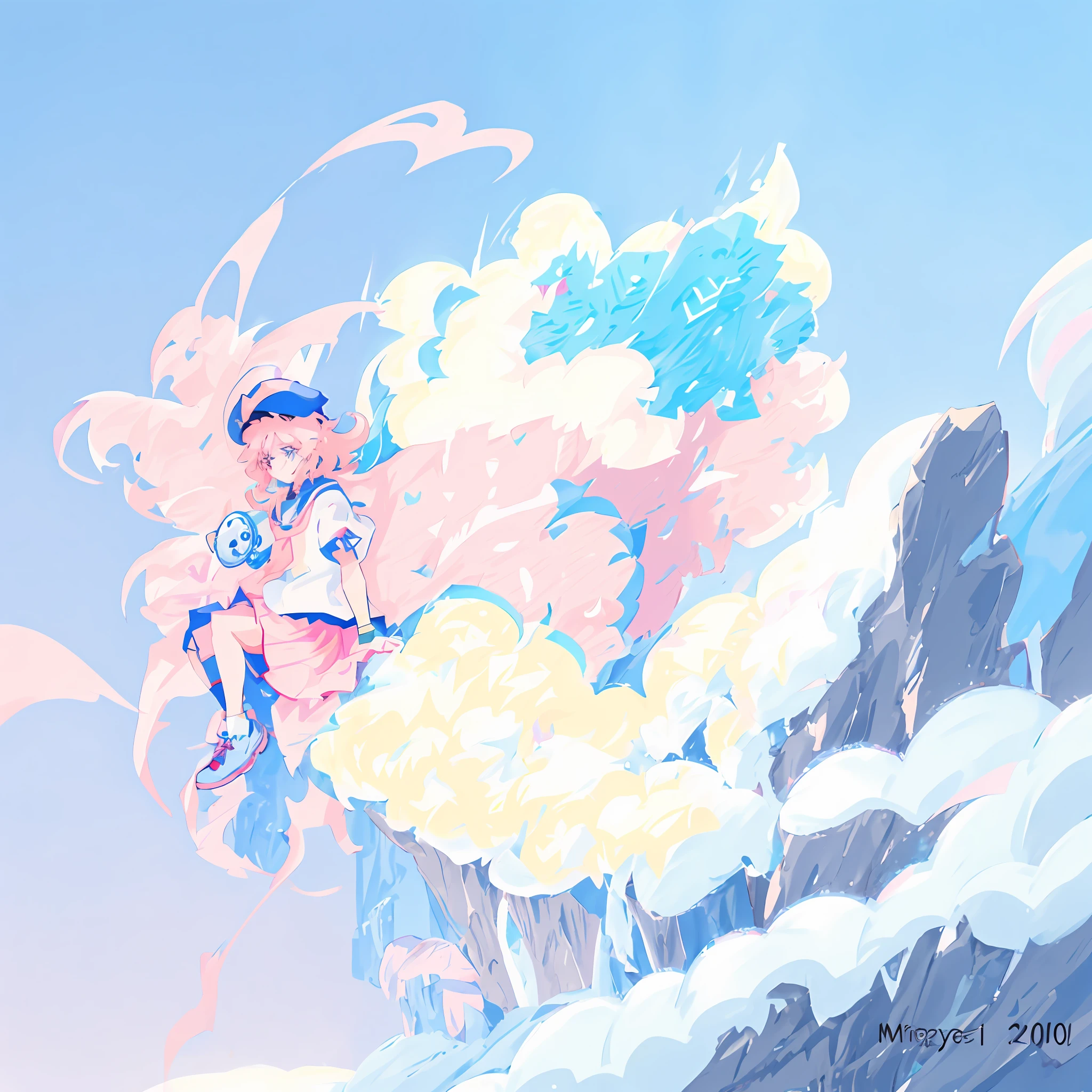 Anime character with pink nose and blue hat, Low voltage, High Quality Anime Art Style, profile picture 1024px, 2 d anime style, Louis Vuitton, anime art style, In anime style, live2d virtual youtuber model, vaporwave cartoon, made with anime painter studio, Anime style mixed with Fujifilm, Anime Stylization, style of anime