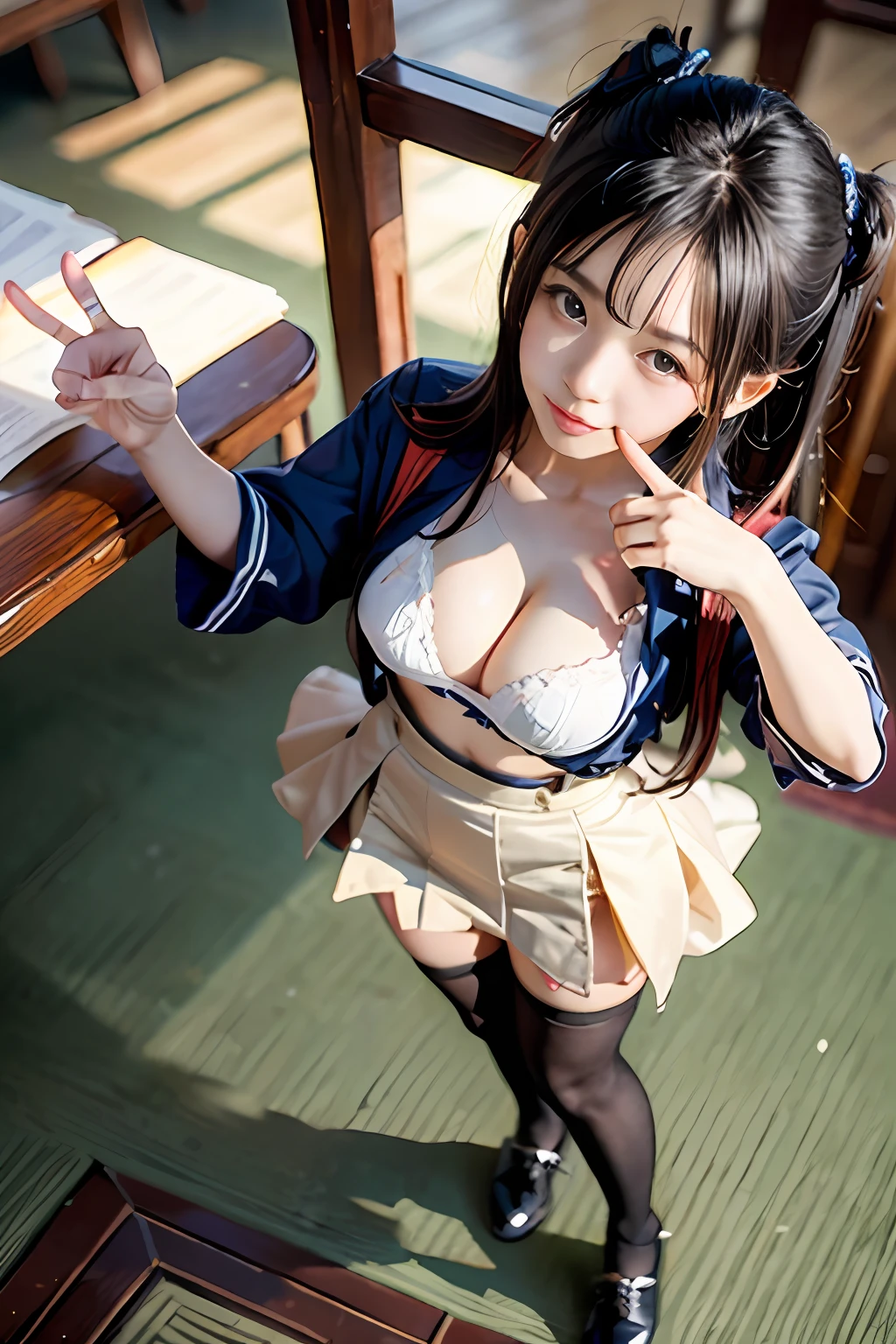 Unripe and beautiful li,, (Z-cup oversized swelling exaggerated breasts), （Cover the breasts），Wearing a Chinese school uniform，A school skirt that shows part of the ass，Pose with various gestures，Full body photo，full-body portraits