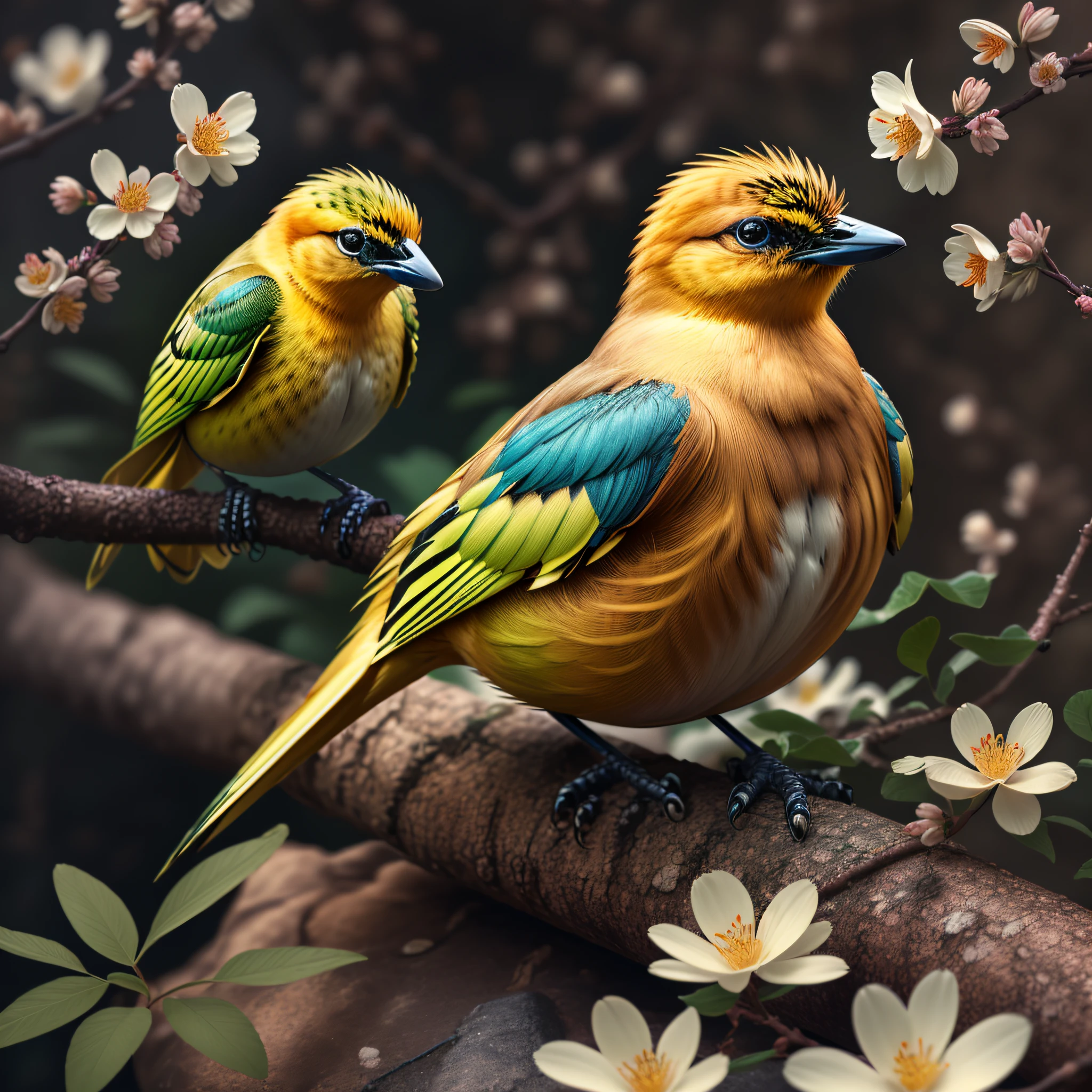 yellow bird,  flower, masterpieces, top quality, best quality, official art, beautiful and aesthetic,  8k raw, realistic, yang08k,