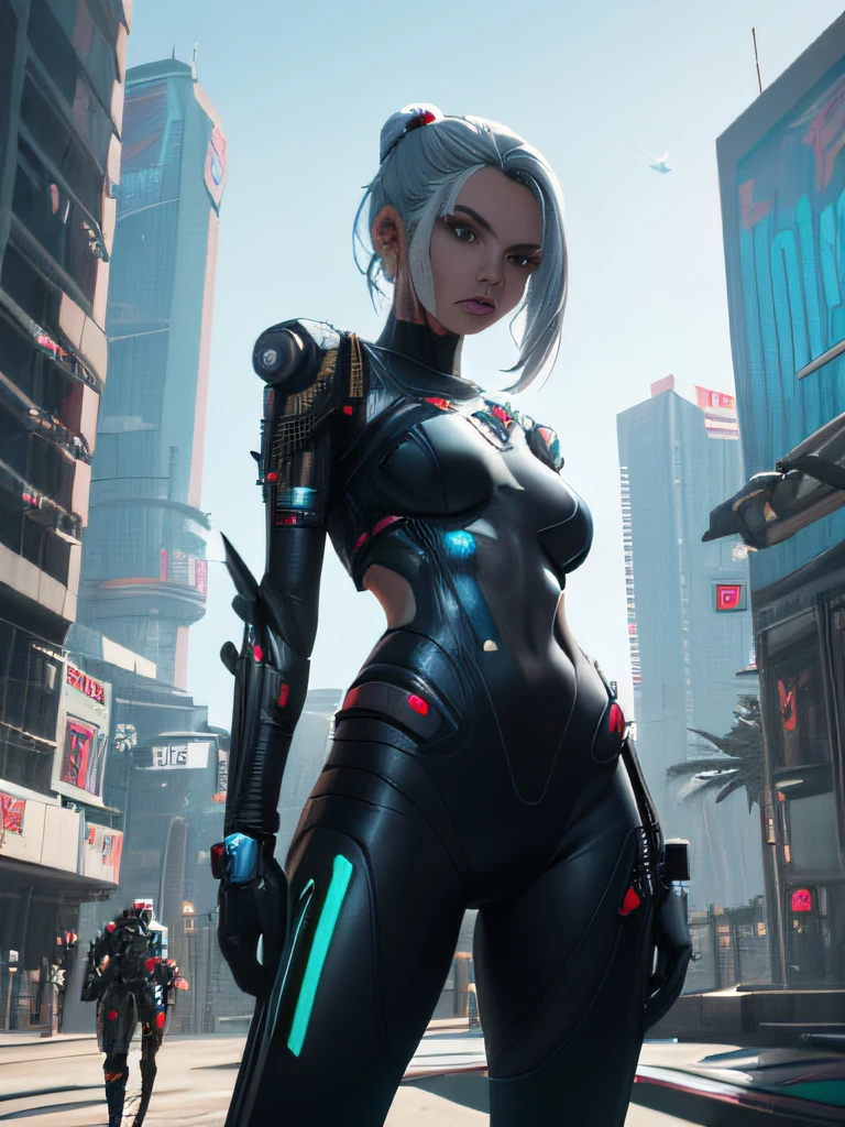 a woman in a futuristic outfit standing in front of a building, scifi woman, cyberpunk 2 0 y. o model girl, cyberpunk angry gorgeous goddess, cyberpunk beautiful girl, cyborg girl, epic scifi character art, sci-fi female, cute cyborg girl, female cyborg, epic sci - fi character art, epic sci-fi character art, sci fi female character