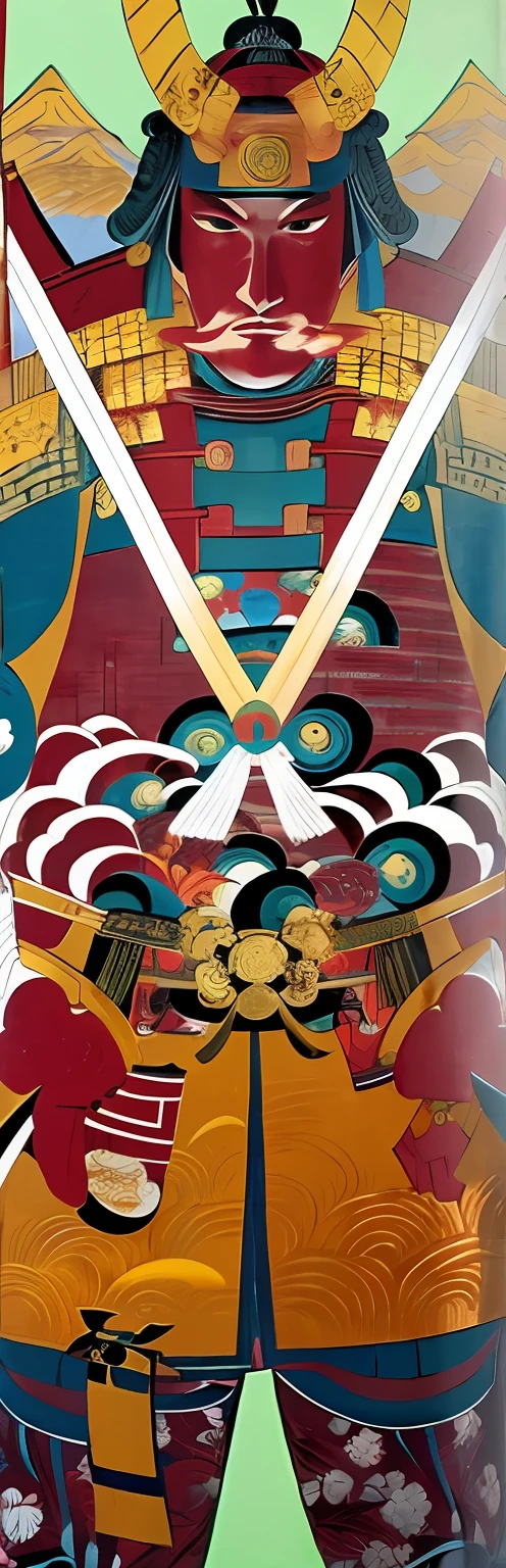 "(Samurai painting,author:burned:1.2,Inspiration: Utagawa Kuninari III + Hiroshi Utagawa:1.1, Persona: Victor, tristan eaton, Victor's car, Color: cmyk, Botticelli, Surrealist Victor S..)"