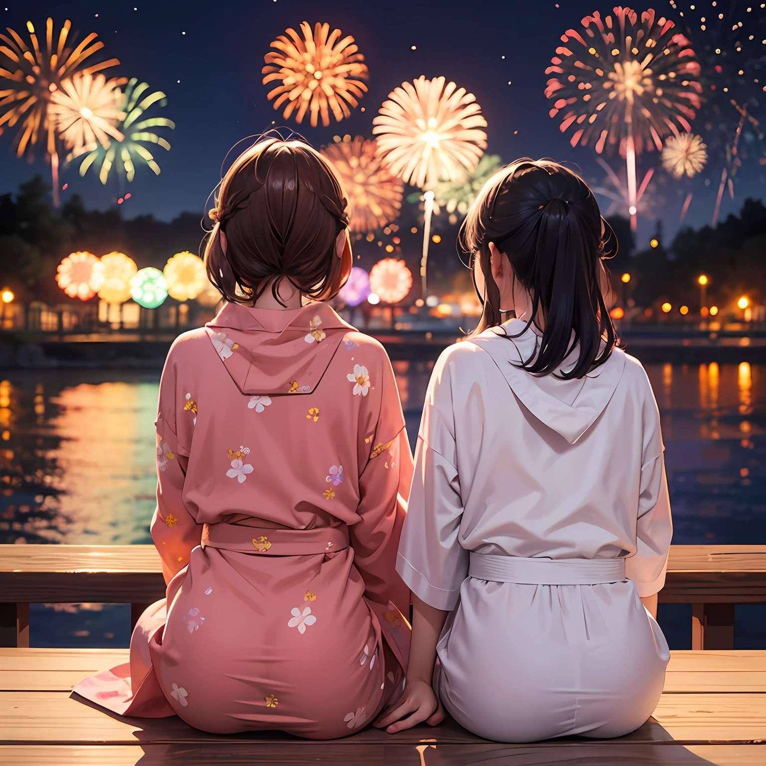 Watching fireworks with a girl you like、love confession、bathrobe、Rear view --auto