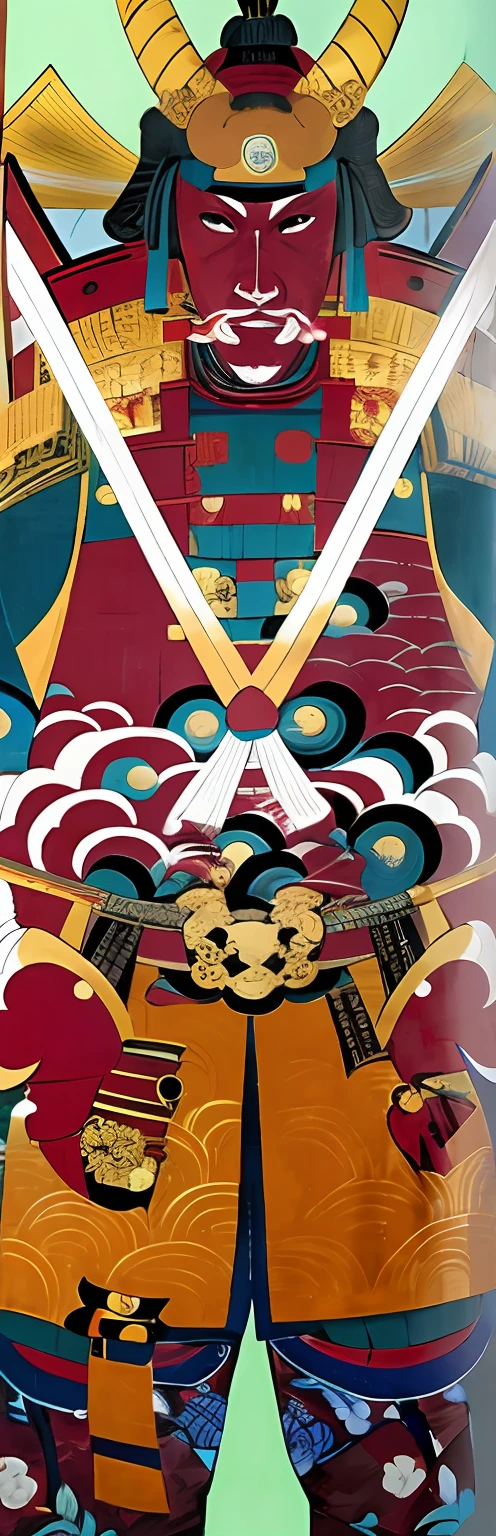 "(Samurai painting,author：burned:1.2,Inspiration: Utagawa Kuninari III + Hiroshi Utagawa:1.1, Persona: Victor, tristan eaton, Victor's car, Color: cmyk, Botticelli, Surrealist Victor S...)"