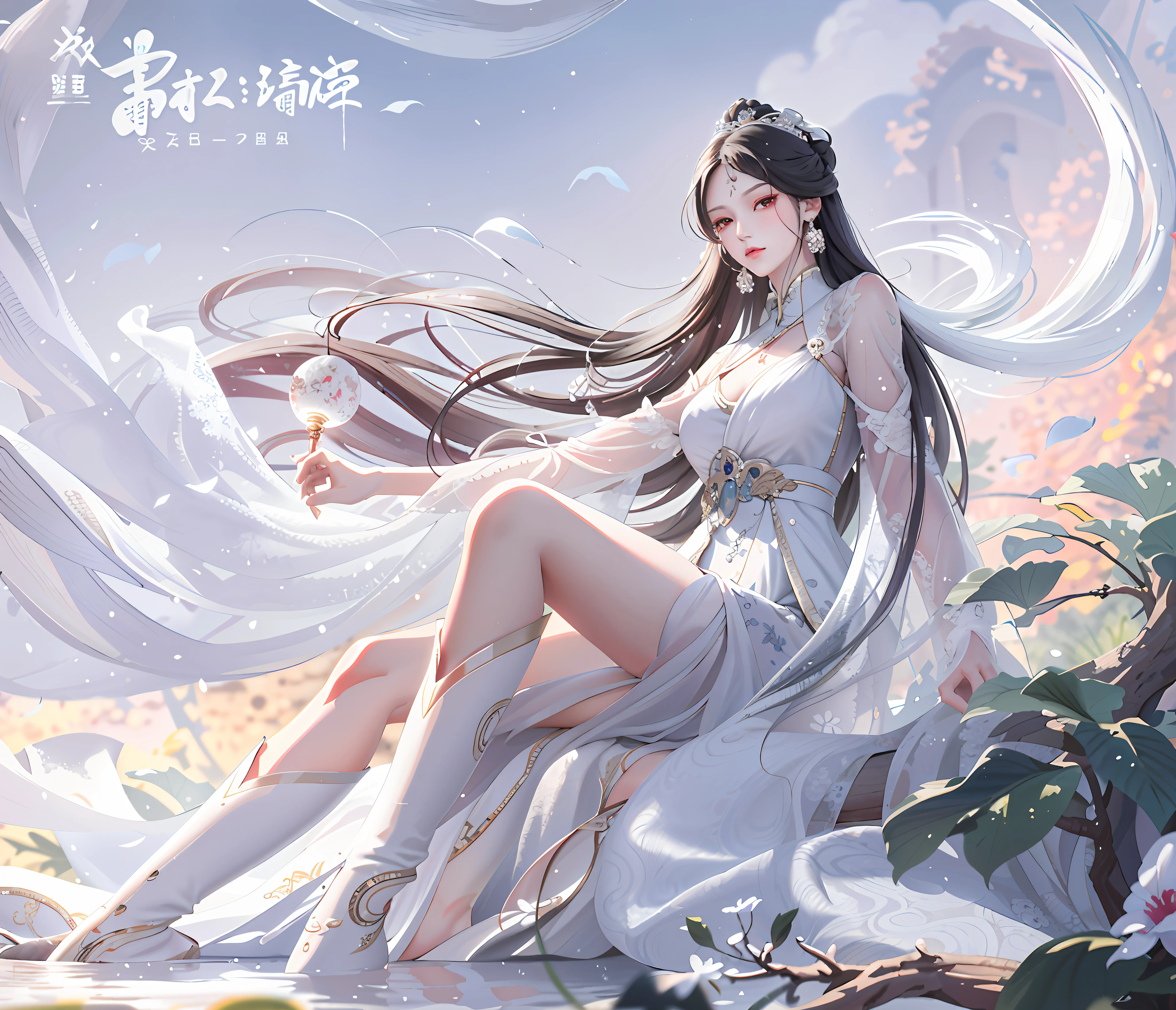 tmasterpiece,Need,Rainy days,China-style,Chinese Ancient Times,1 woman,Light gauze garment,Mature woman,Silver white long haired woman,hair over shoulders,pale pink lip,apathy,Serious,By bangs,assassins,The sword,Manteau blanc,Blood,Blood stains on the face,detail in face,Correct proportions,The painting is in the ancient painting style(Guviz)Creation,An oil painting depicting a woman with long hair。The entire painting features a palette of white and black。The woman's face is very realistic(realistic female faces),Loved by the audience。Presented in a meticulous drawing style。Women have gray hair like snow,The eyes seem to be full of aquatic color(watery red eyes),Exudes an aura of mystery,Women wear elegant and elaborate clothing,The whole painting presents a high degree of skill。