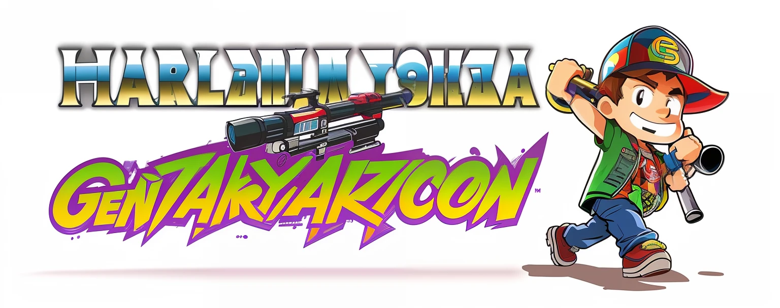 A cartoon of a man walking with a baseball bat in his hand, Banner, arte dos desenhos animados, arte oficial, header with logotype, logo arttype, with Platoon style, arte promocional, header text", No estilo de arte de Quetzecoatl, estilo de arte dos desenhos animados, trending on artstationhq, LucasArts, header, f zero, splatoon, Logo, Logo