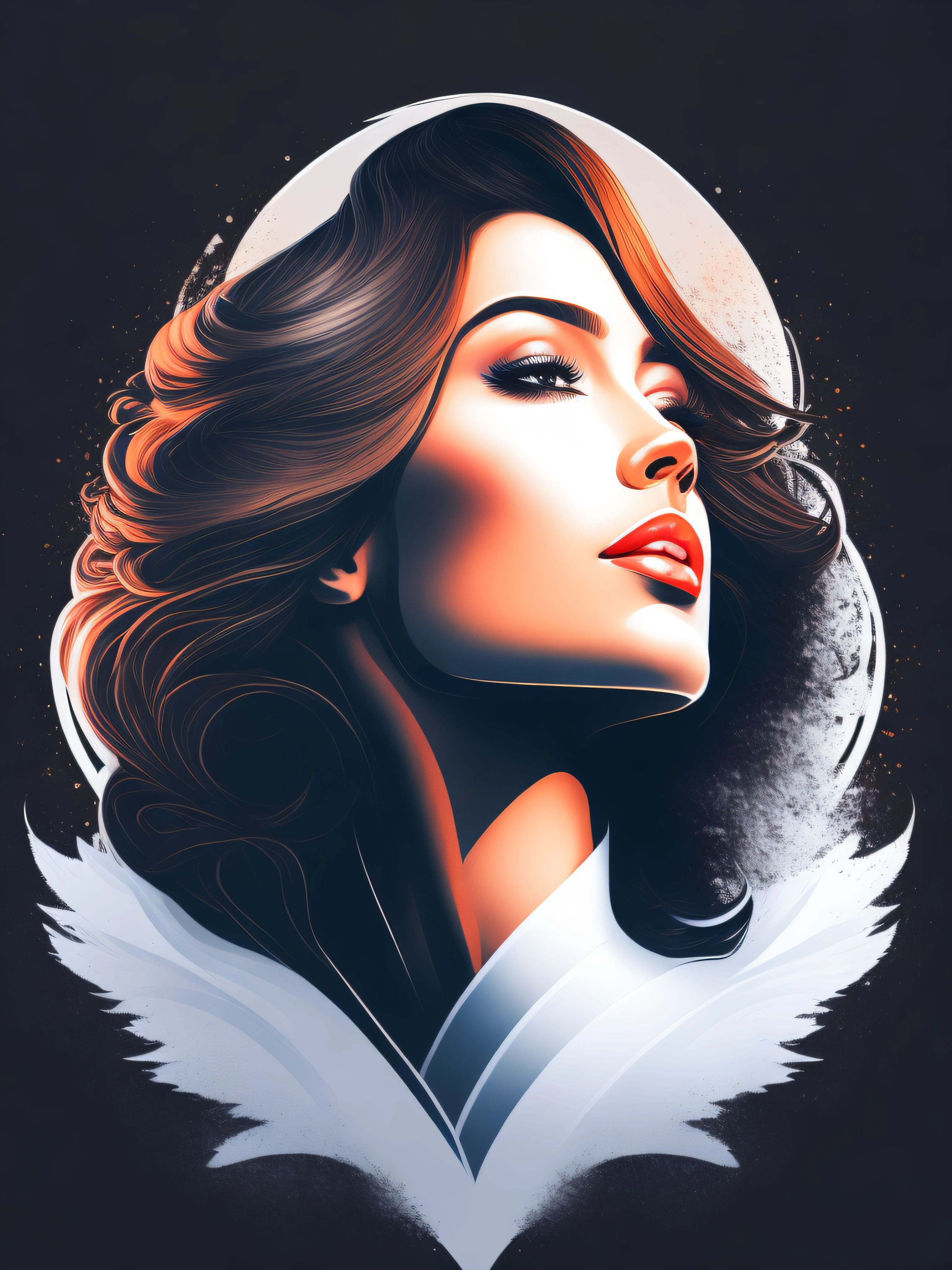 signora head, beautiful woman head, fundo branco, design de camiseta, rzminjourney, arte vetorial