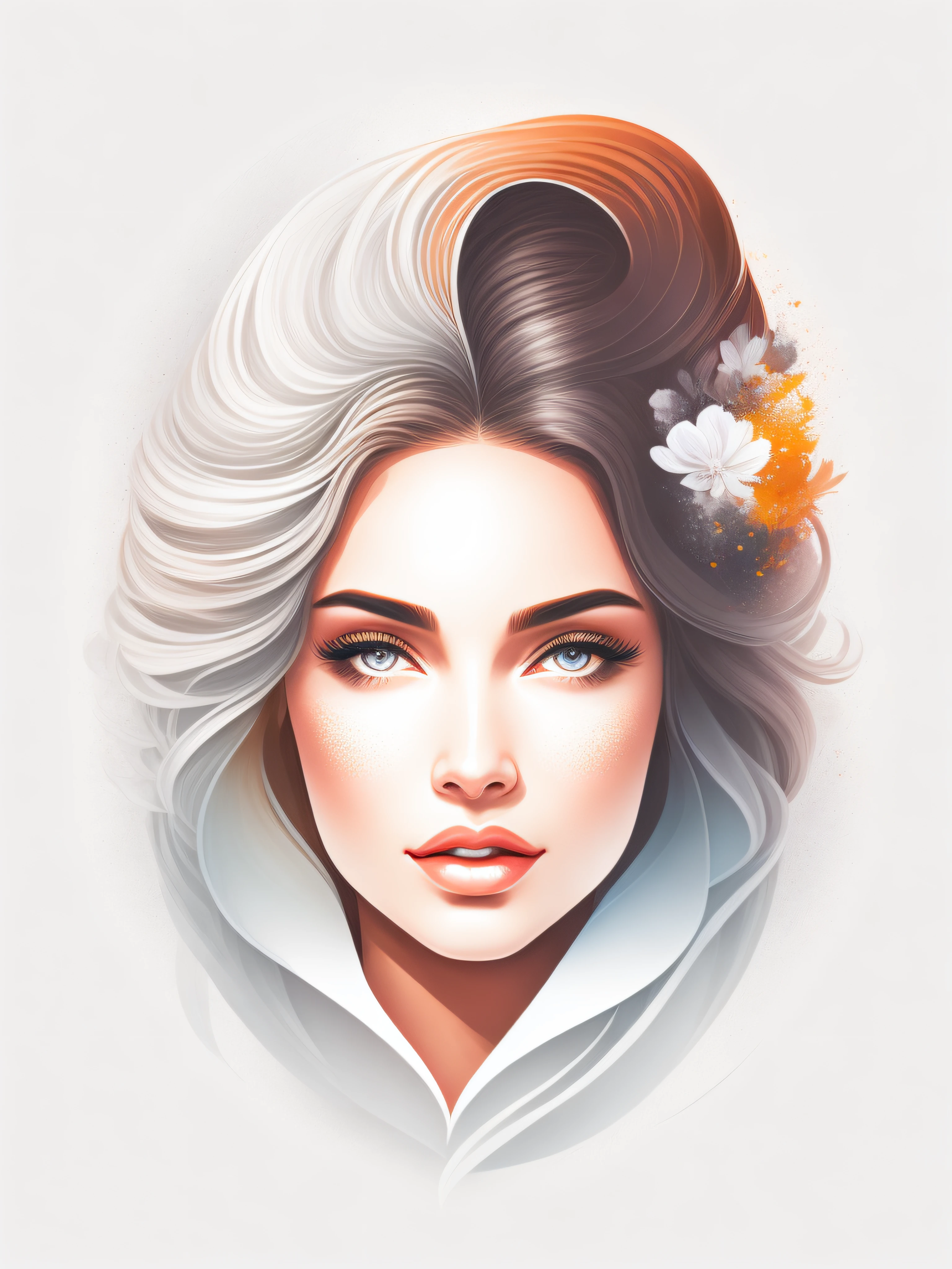 signora head, beautiful woman head, fundo branco, design de camiseta, rzminjourney, arte vetorial