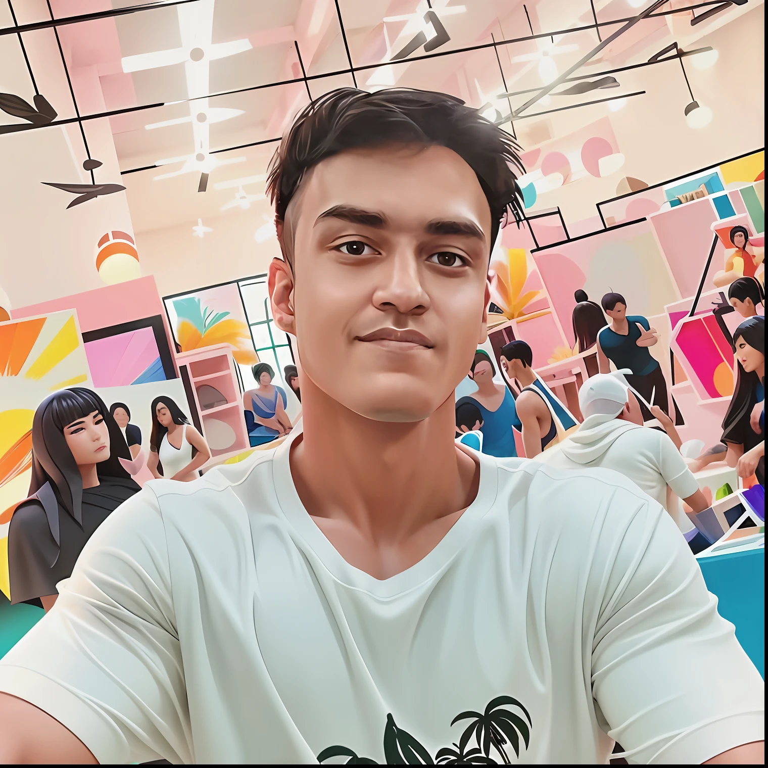 there is a man that is sitting at a table with a plate of food, 8k selfie photograph, smooth in _ the background, profile picture 1024px, # oc, #oc, picture, profile pic, selfie, in a mall, ren heng, detailed unblurred face, damien tran, selfie shot straight on angle, random artists