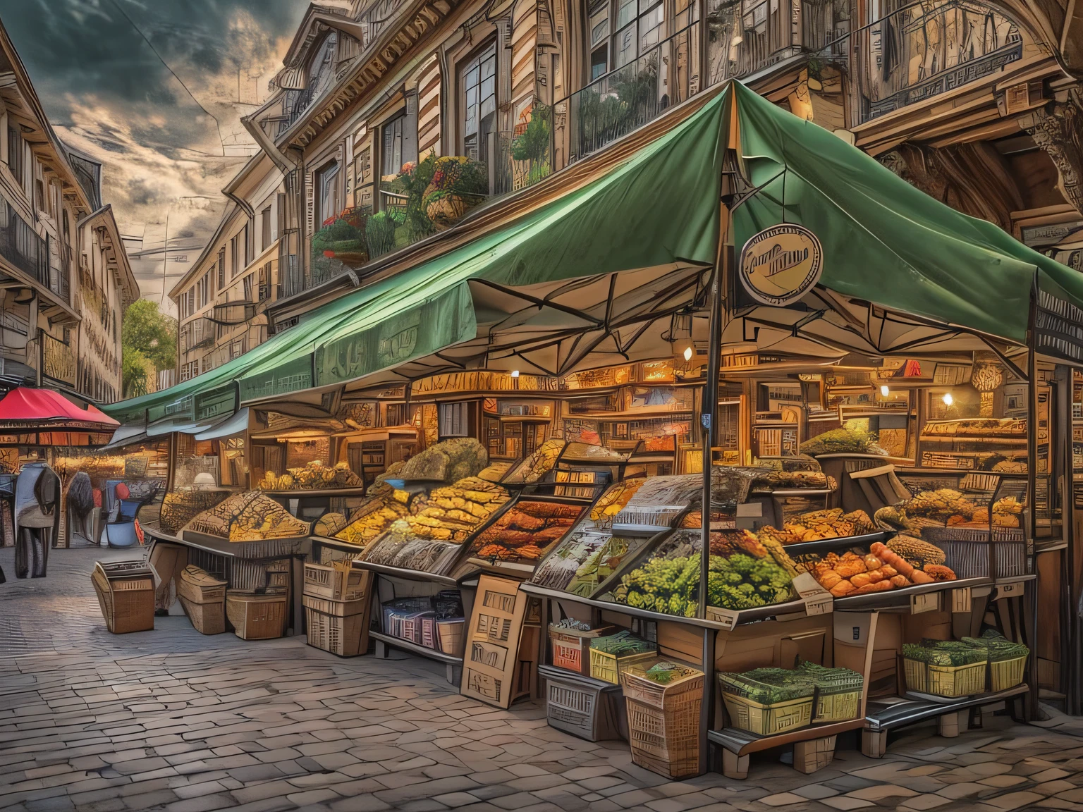 European market, with vivid details and high detail, cinematic style with HDR effect, created with Adobe Lightroom.