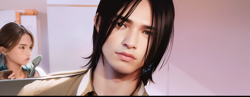 mejor calidad, obra maestra, (realista: 1.2), 1 hombre, Eren Jaeger, vida real, live-action, Vaqueros negros, brown-hair, cabello suelto, Cabello largo, Chad, barba de rastrojo