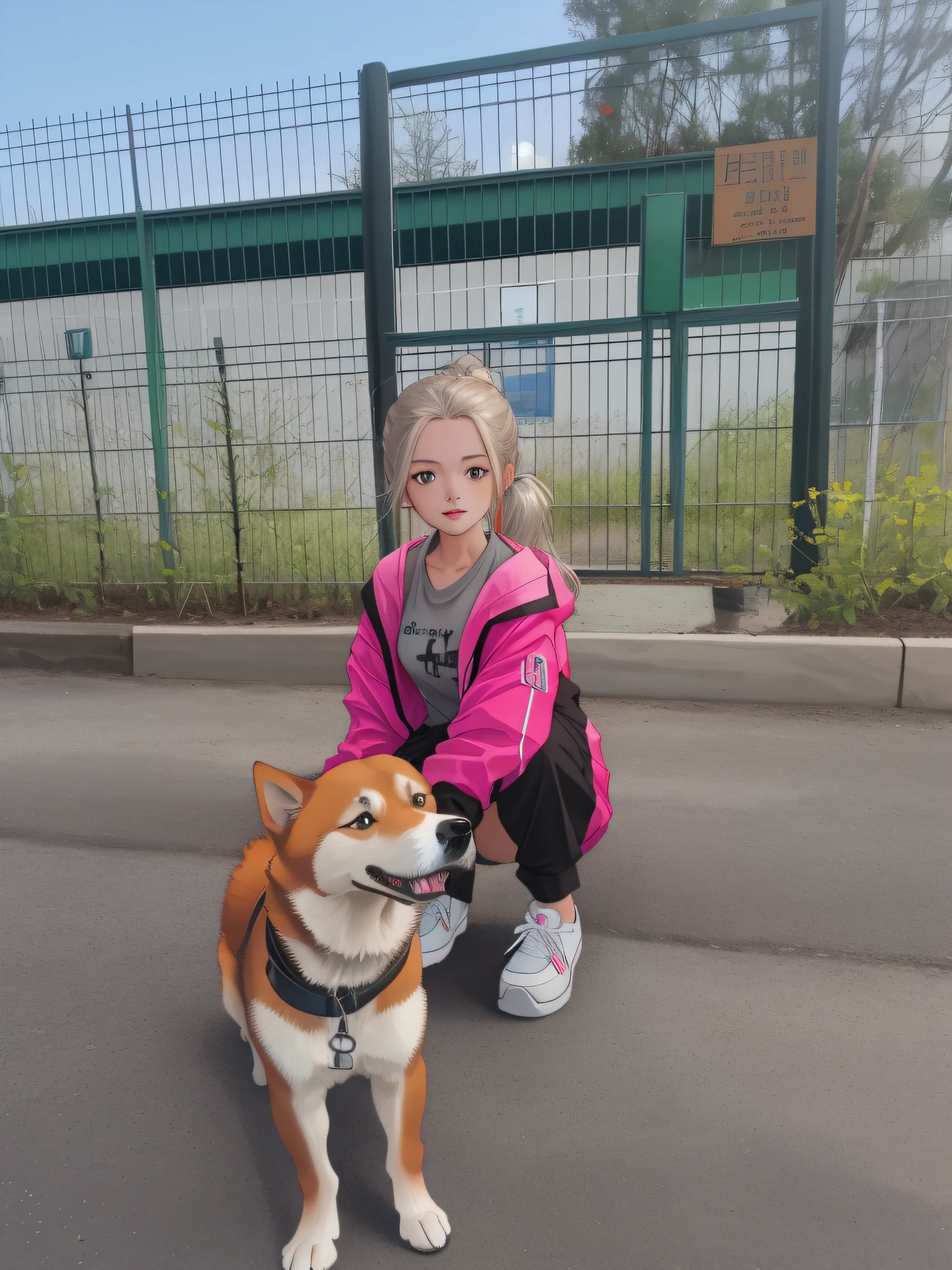 In the parking lot, Little girl with her hair pulled back in a ponytail, petting the dog, nikolay, by Emma Andijewska, 8K)), dasha taran, ekaterina, Shibu Inu, shiba inu, with stray dogs, by Anna Haifisch, very very low quality picture, by Hristofor Zhefarovich