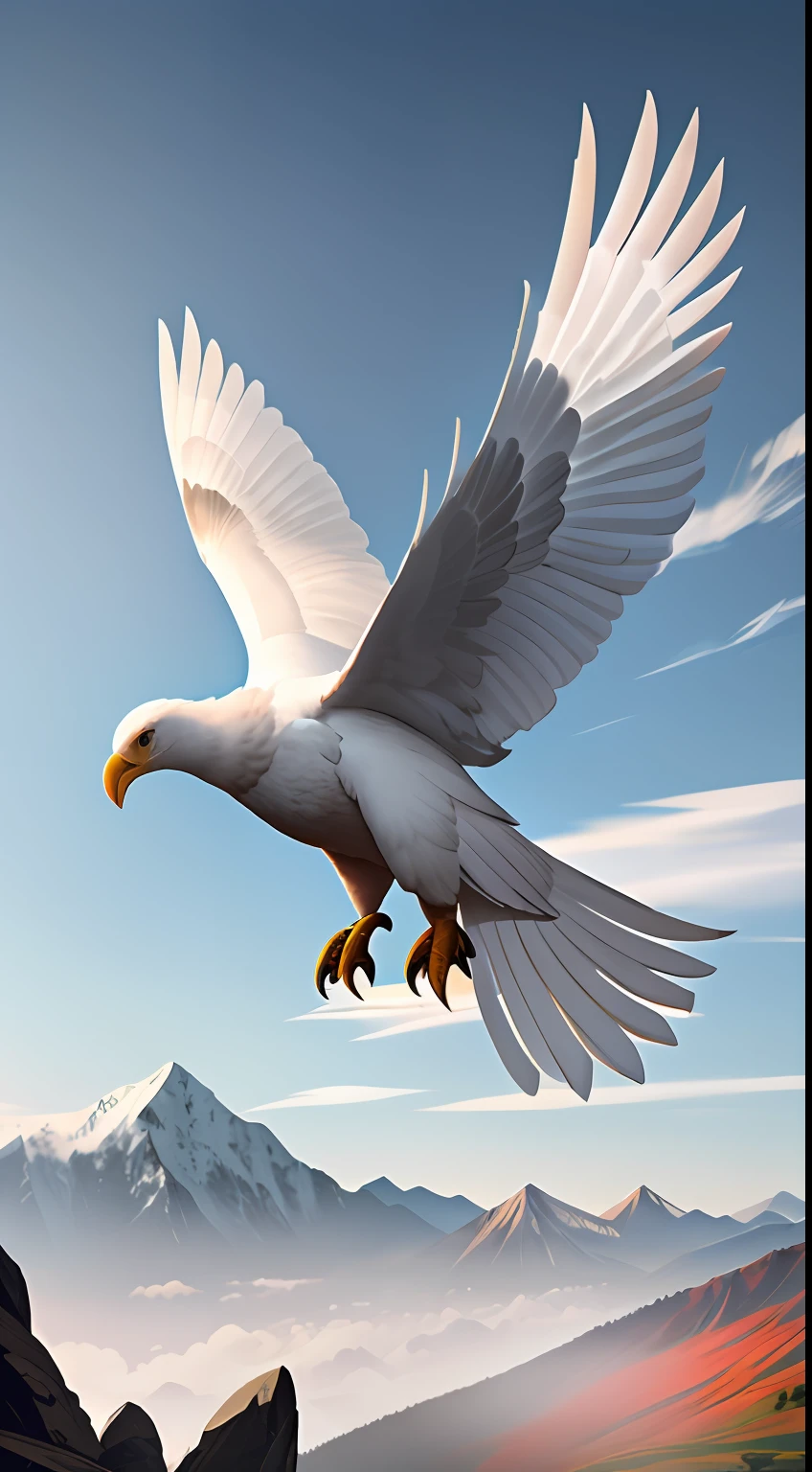 A white condor,White feathers flutter,(Fly in the air:1.3),(Screen Living),(Medium and close range),(Perfectly realistic ultra-fine eagle claws:1.3),(((Overall silhouette:1.3))),The background is a mountain forest,Ultra photo realsisim,super-fine,超高分辨率,8K,Premium wallpapers,Highest image quality,3D,C4