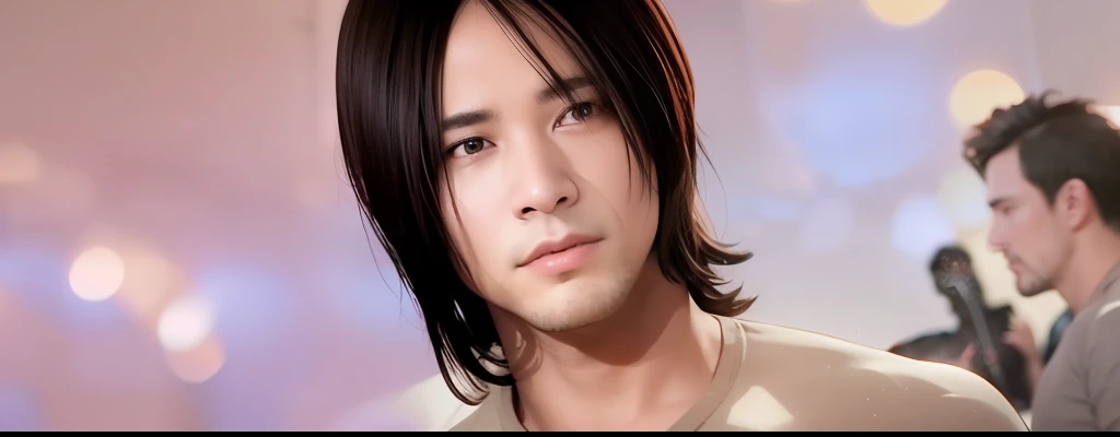 mejor calidad, obra maestra, (realista: 1.2), 1 hombre, Eren Jaeger, vida real, live-action, Vaqueros negros, brown-hair, cabello suelto, Cabello largo, Chad, barba de rastrojo