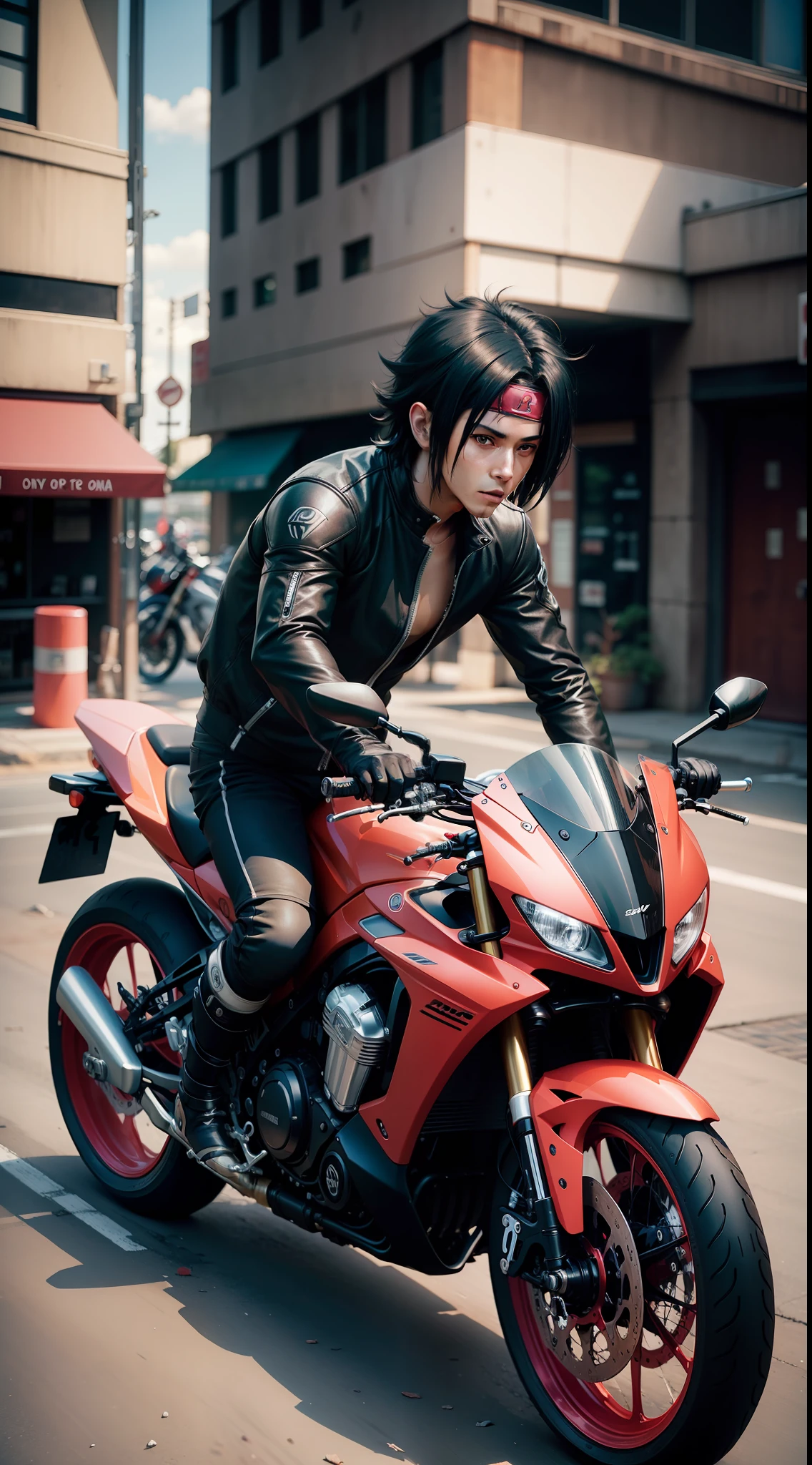 sasuke uchiha riding sportbike