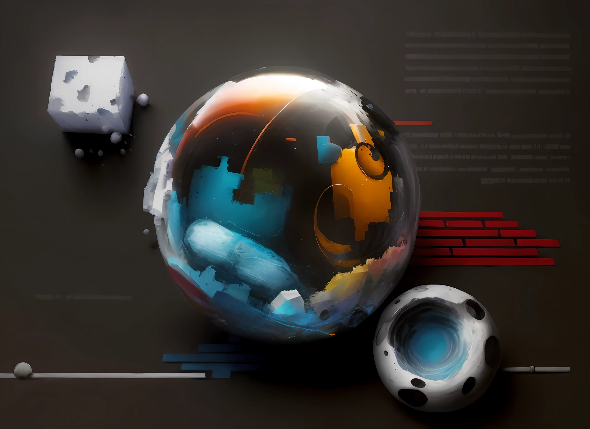 Spherical deconstruction,Blocky,OP Art, cubismo