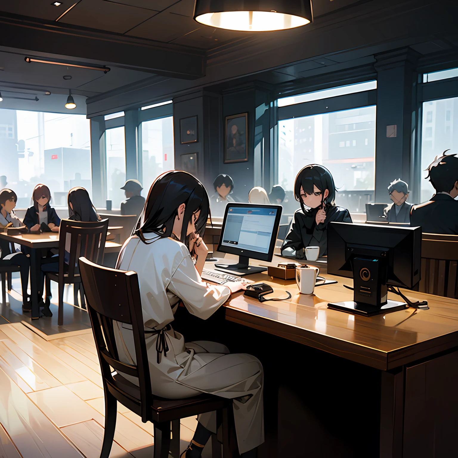 Working on a computer in a café、Fashionable、quietness、coffee --auto