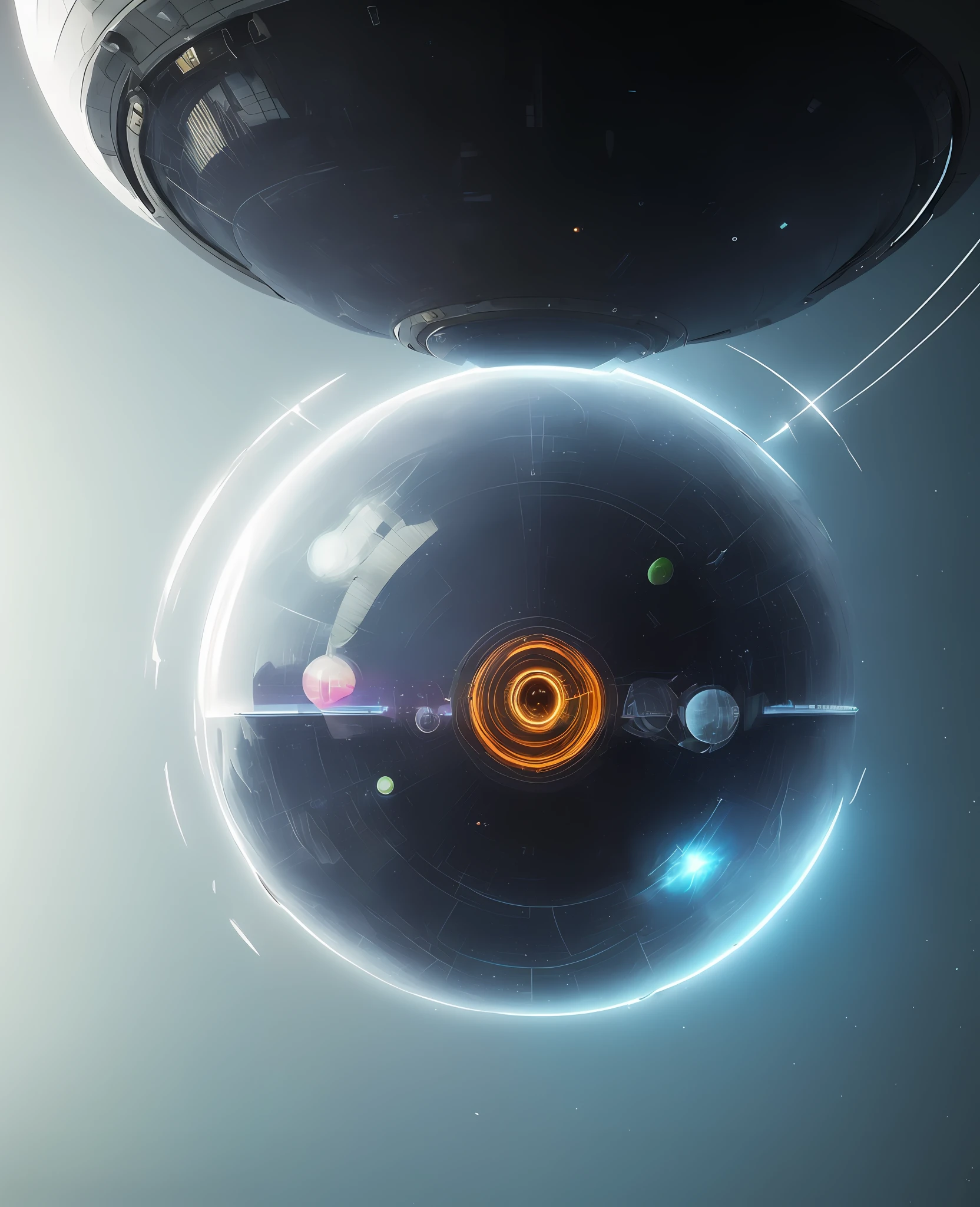 Spherical display，Close-up of a character in a machine, futuristic product design, concept art h 8 0 0, Someone slept in a treatment cabin, high quality of sketching, spaceship design, the image is futuristic, Outside the futuristic fighter, futuristic concept design, futuristic design, The appearance of UFOs,Depth of field, dadaist, From above, hyper HD, retinas