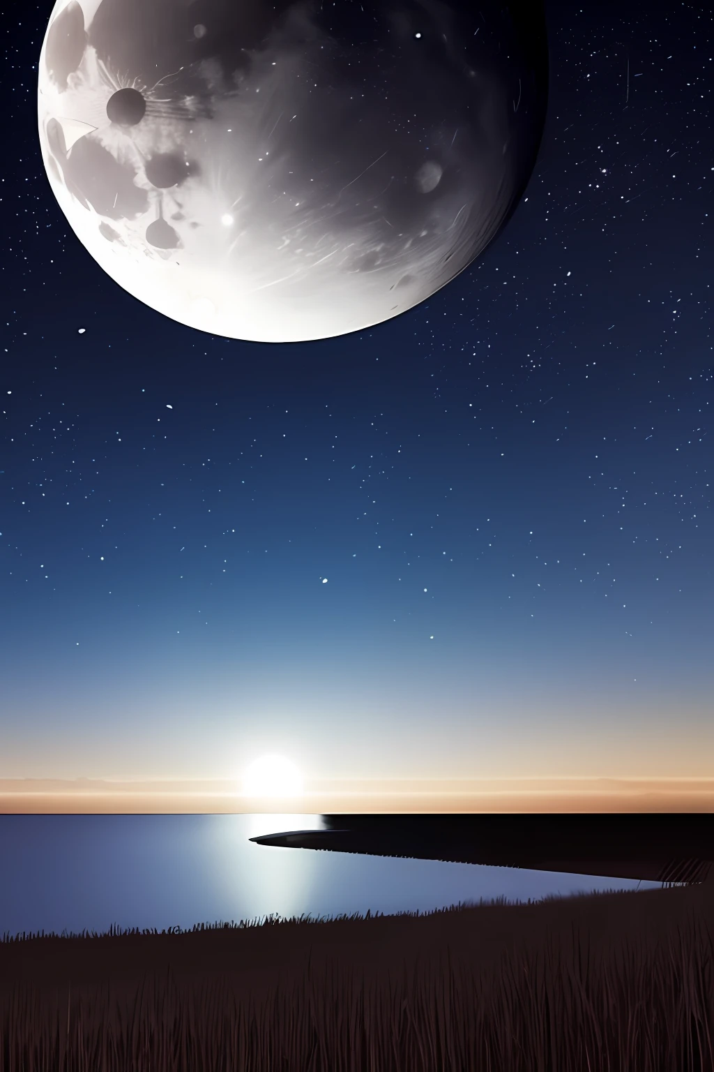 "(realistic),(nighttime scenery),(lone moon in dark sky)"