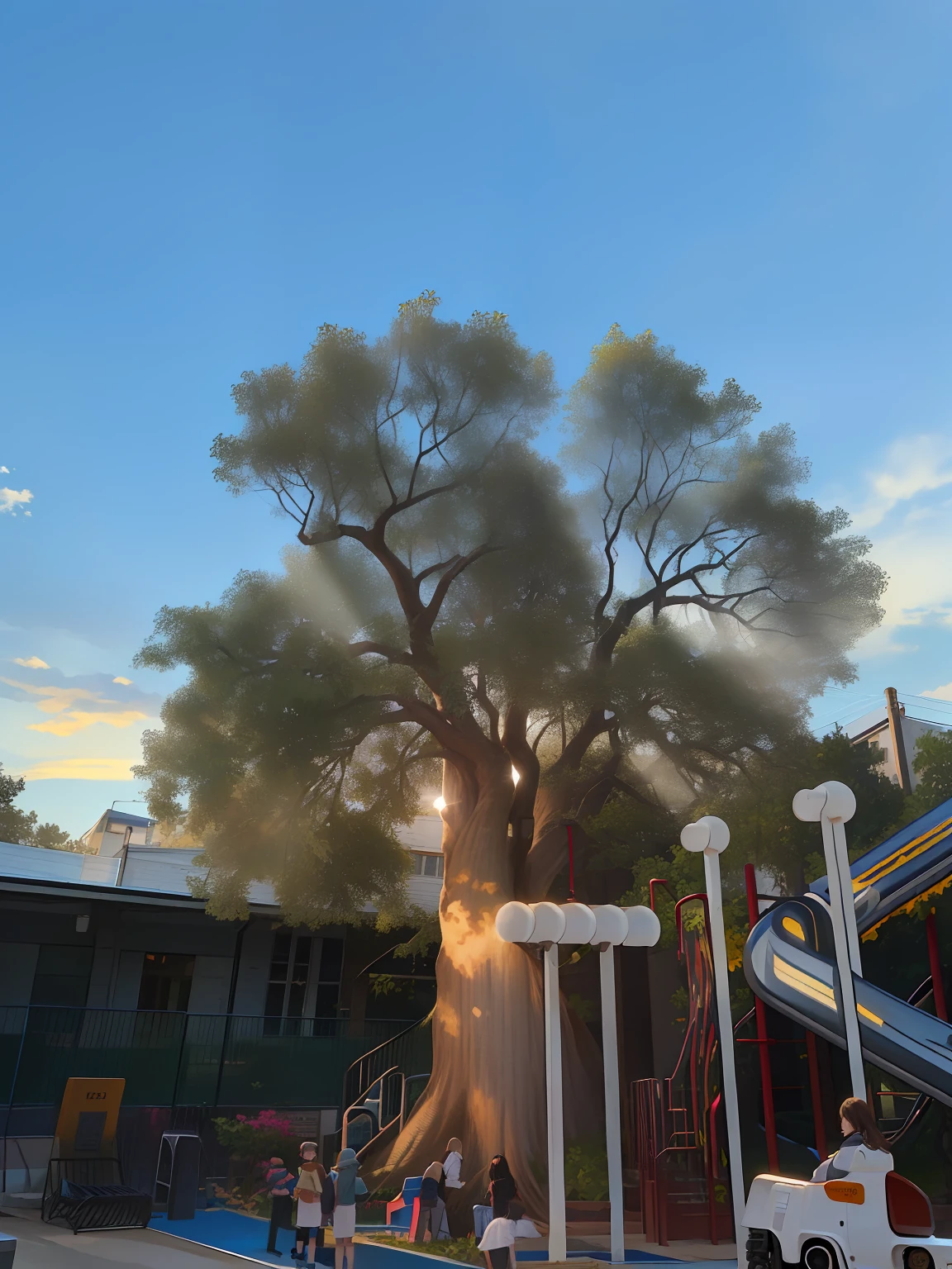 There is a big tree next to the playground, The linden tree at sunset, taken with a Sony A7R camera, taken with sony alpha 9, shot with sony alpha 1 camera, Photo taken with Sony a7R camera, an enormous silver tree, trees in background, captured with sony a3 camera, taken with the best dlsr camera