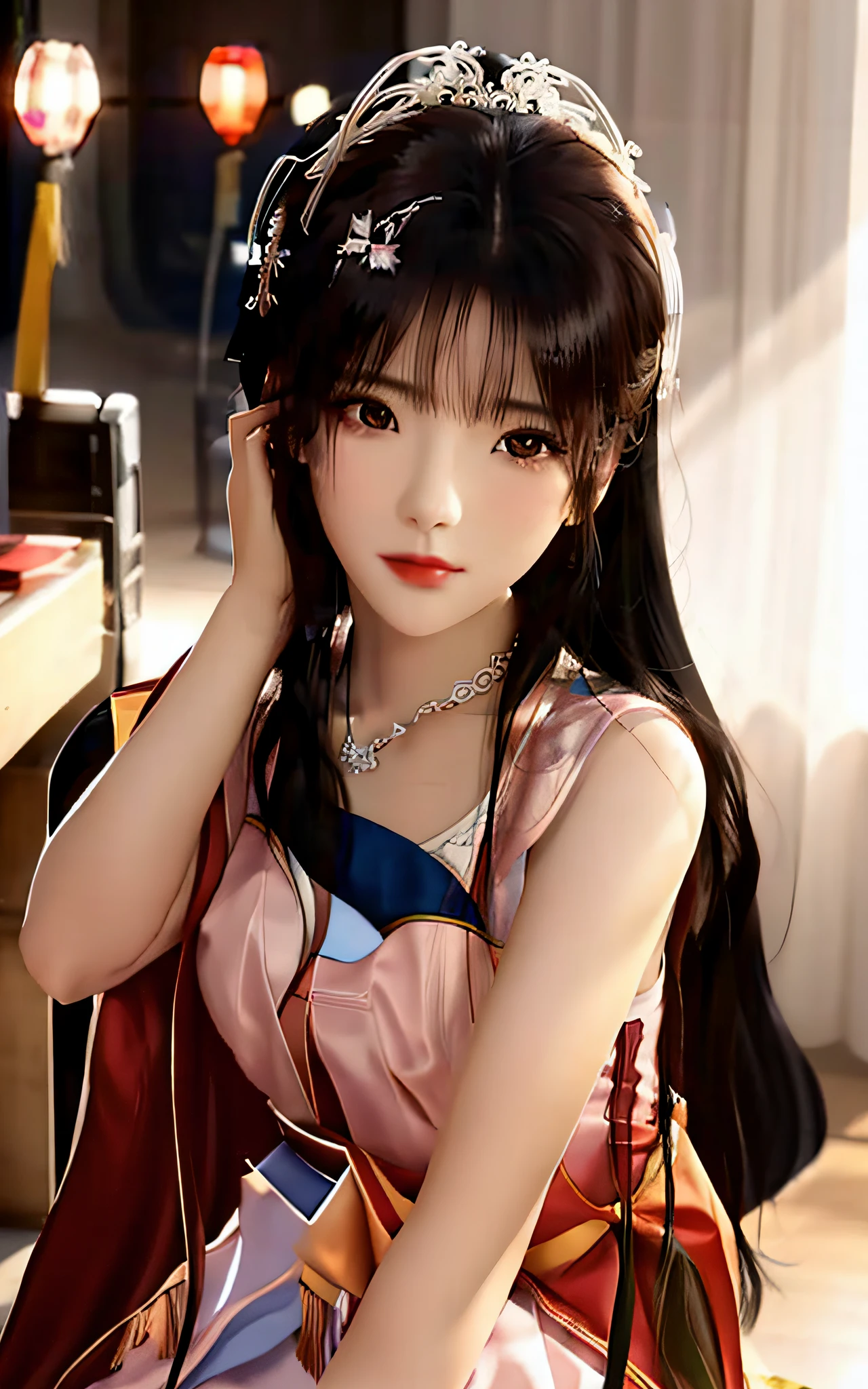 best quality, masterpiece, highres, 1girl,china wedding dress,hair ornament,necklace, jewelry,Beautiful face,upon_body, tyndall effect,photorealistic, dark studio, rim lighting, two tone lighting,(high detailed skin:1.2), 8k uhd, dslr, soft lighting, high quality, volumetric lighting, candid, Photograph, high resolution, 4k, 8k, Bokeh