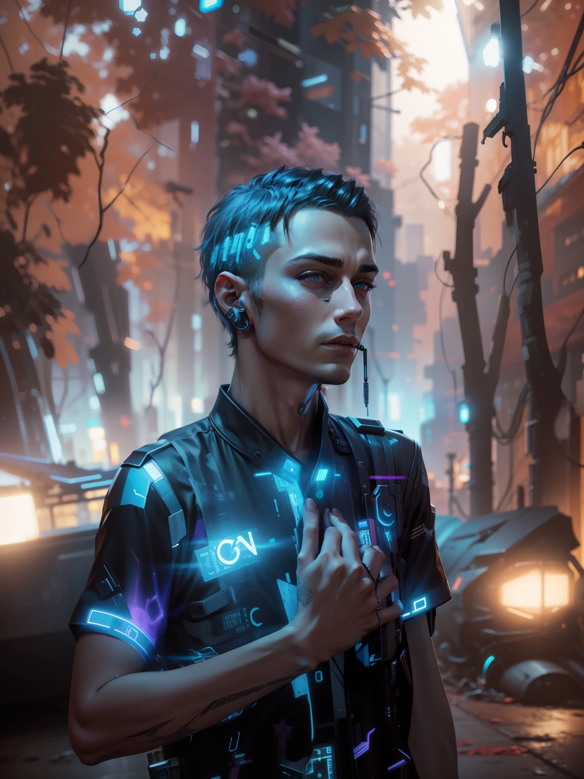 Change background, cyberpunk, realistic face, handsome boy, ultra realistic, 8k