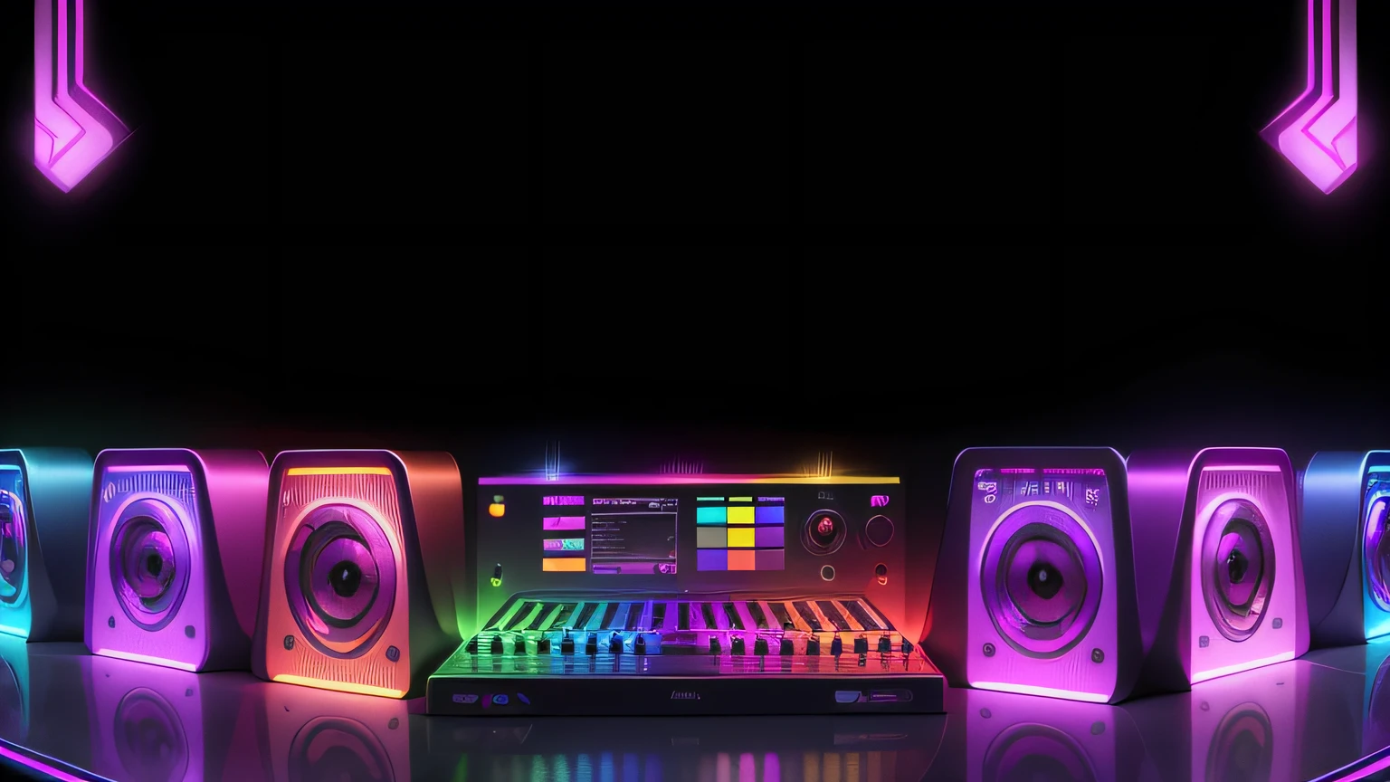 Couro Preto. Textura de vidro, Diamante. Detalhes neon. rainbowart, Som DJ Colorido, Colorful futuristic neon table. colorida. Rainbow, rainbowart.