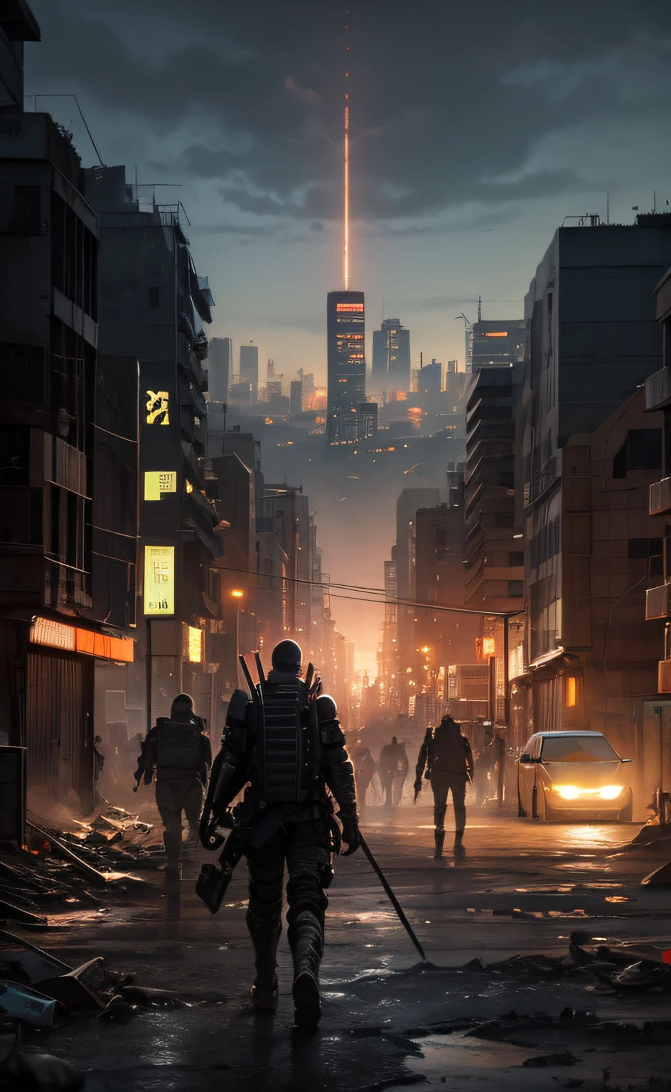 obra-prima, melhor qualidade, ultra-detalhado, illustration, City post apocalyptic at night
