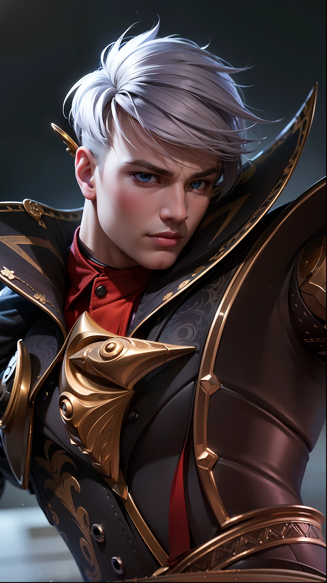 masculine male, masterpiece, ((perfect eyes)) best quality, (semirealism:1.9), beautiful lighting, (extremely detailed CG unity 4k fhd wallpaper), High Detail, Sharp focus, dramatic outdoors, 1 boy ,19 years old, brown short hair, blue eyes, smile
