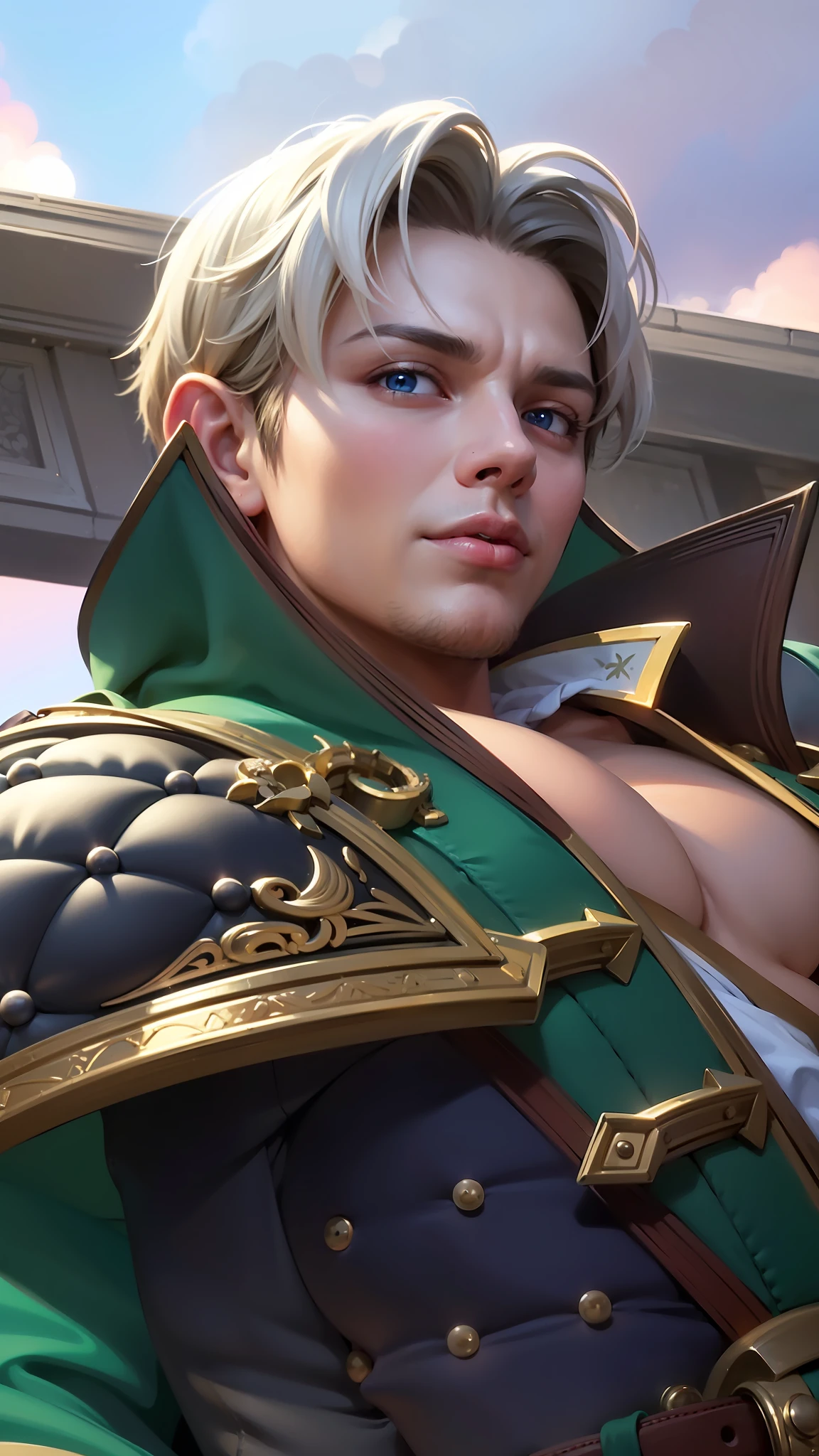 masculine male, masterpiece, ((perfect eyes)) best quality, (semirealism:1.9), beautiful lighting, (extremely detailed CG unity 4k fhd wallpaper), High Detail, Sharp focus, dramatic outdoors, 1 boy ,19 years old, brown short hair, blue eyes, smile