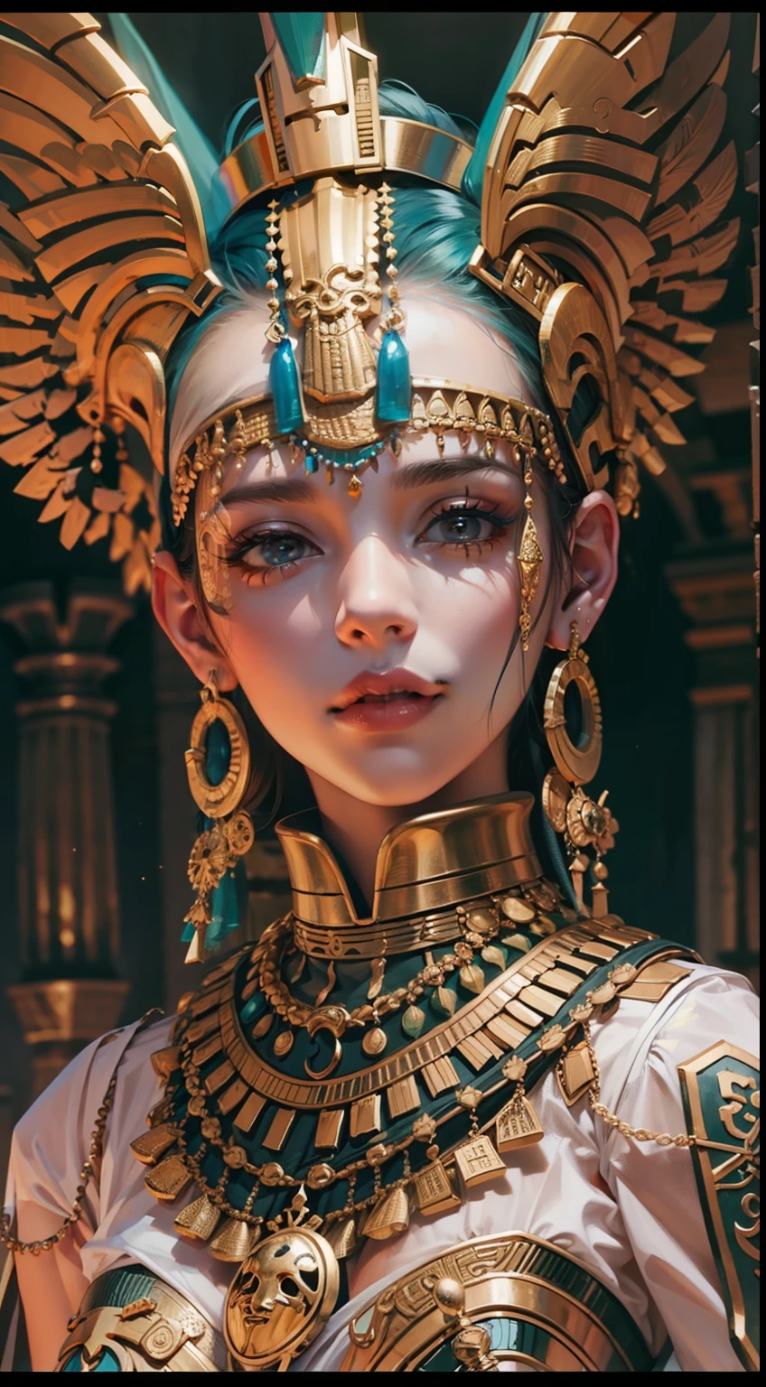Beautiful woman in insanely intricate Ancient pharaoh Outfit
