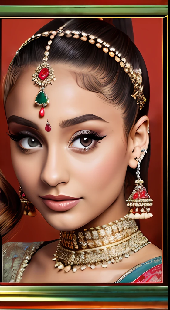 "Stunning portrayal of Ariana Grande in an elegant Indian saree. Attention to intricate details and realistic image quality. Best quality. 8k resolution. Masterpiece."
